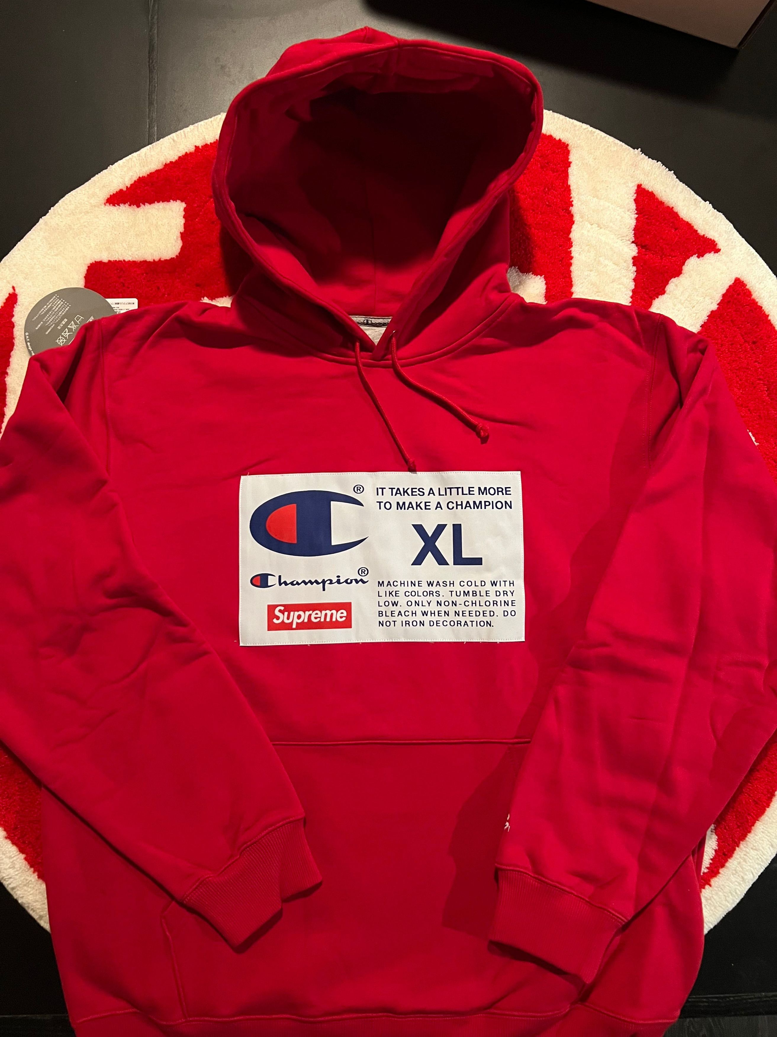 Champion × Supreme Supreme x Champion Red Hoodie Sweatshirt XL Extra Large Size US XL / EU 56 / 4 - 1 Thumbnail
