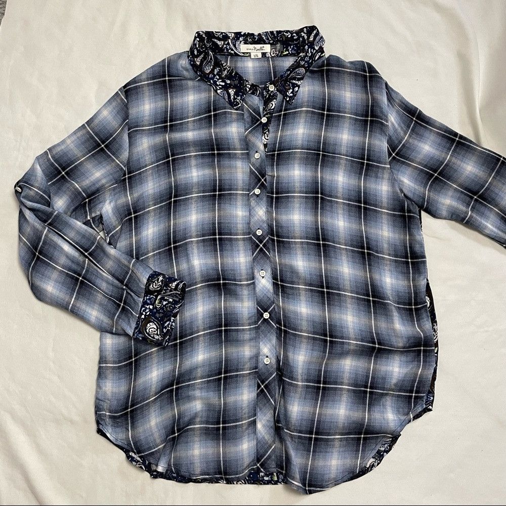 Other New Simply Noelle Blue Plaid Paisley Mixed Print Top Shirt Size L / US 10 / IT 46 - 6 Thumbnail