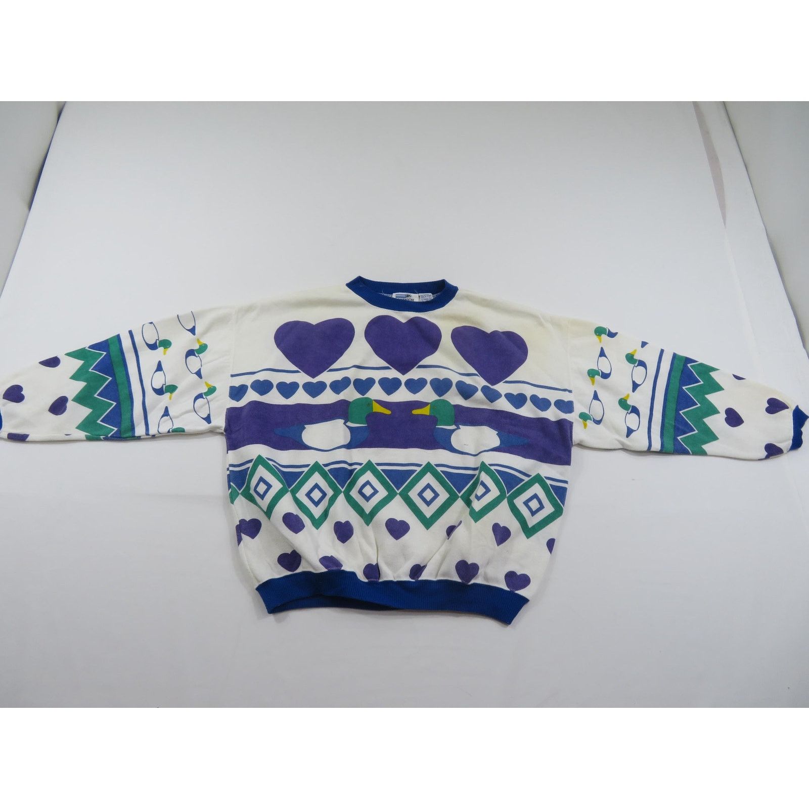 Other Ducks and Hearts Geometric Graphic Sweatshirt Womens L 1990s Size L / US 10 / IT 46 - 2 Thumbnail