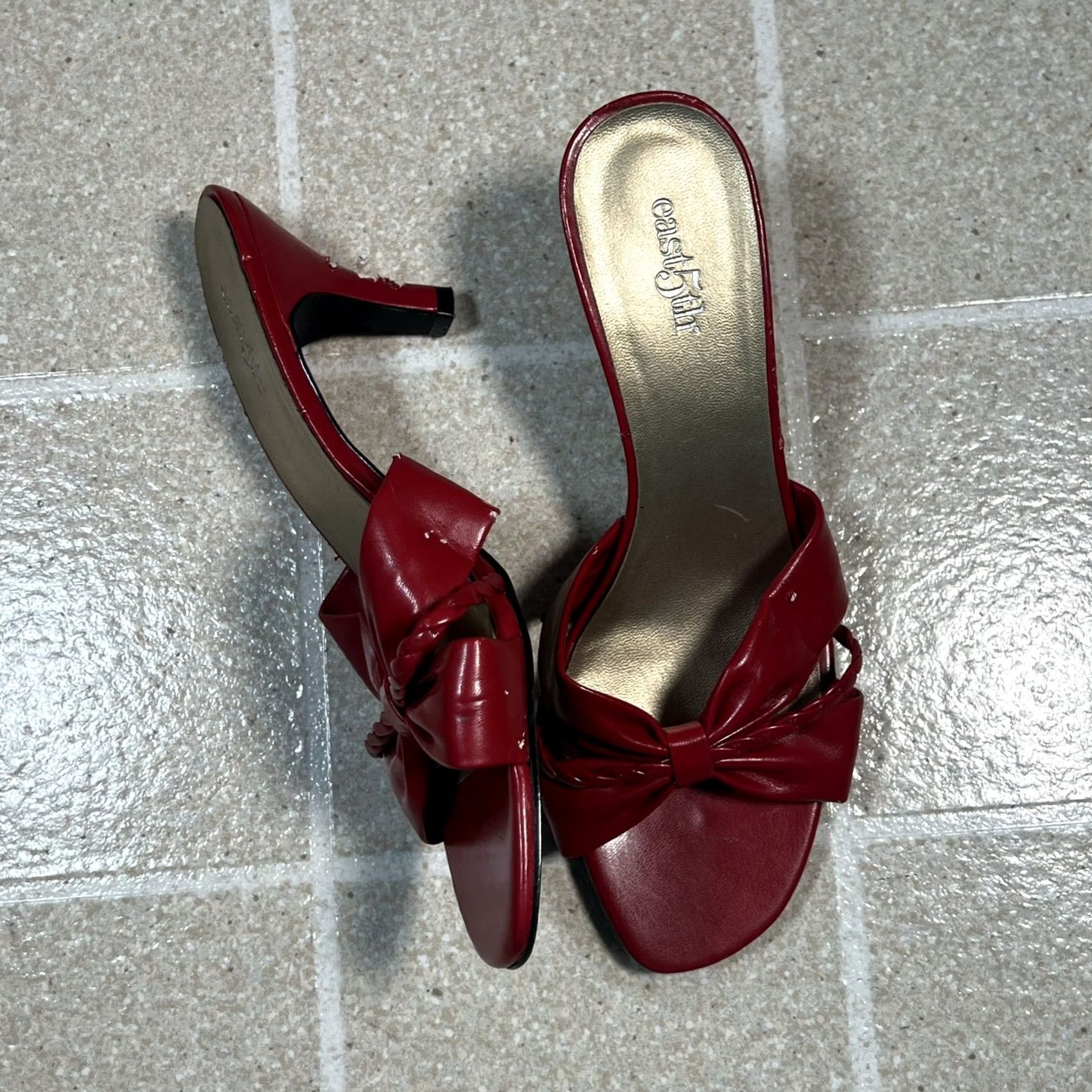 Vintage East 5th Red Heels Slingback Women 7.5 Faux Leather Size 7.5 Scuffs Described Size US 8 / IT 38 - 2 Thumbnail