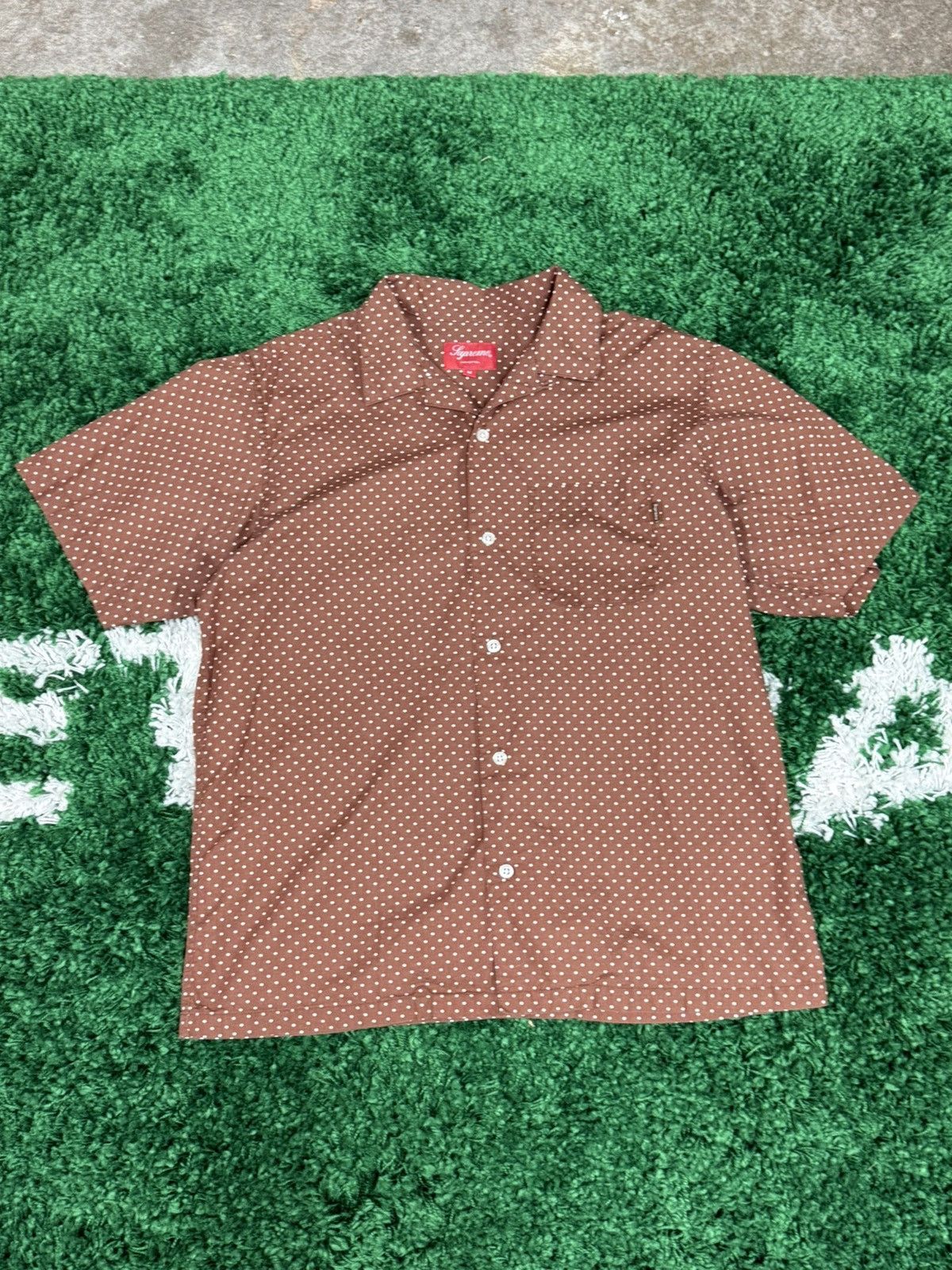 Supreme Polka Dot Short Sleeve Brown Print Shirt Medium SS17