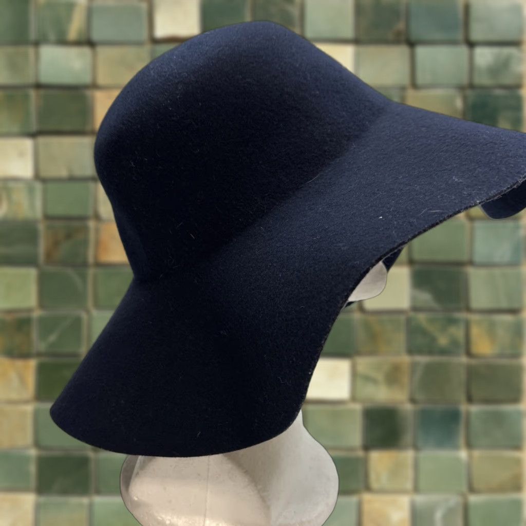 American Apparel VINTAGE American Apparel Bar on Hats Navy Wool Felt Wide Floppy Brim Boho Hippie Women One Size Blue Festival Size ONE SIZE - 1 Thumbnail