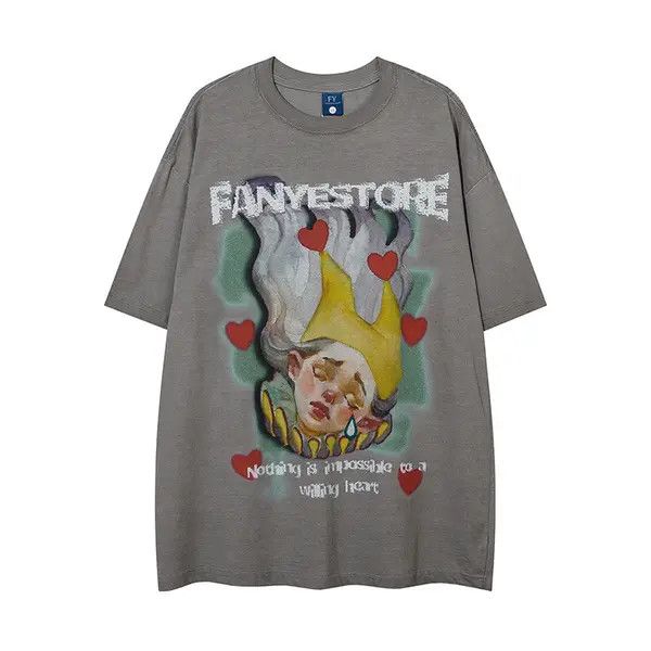 Japanese Brand Chi Anime oil painting print loose cotton distressed tee Size US L / EU 52-54 / 3 - 5 Thumbnail