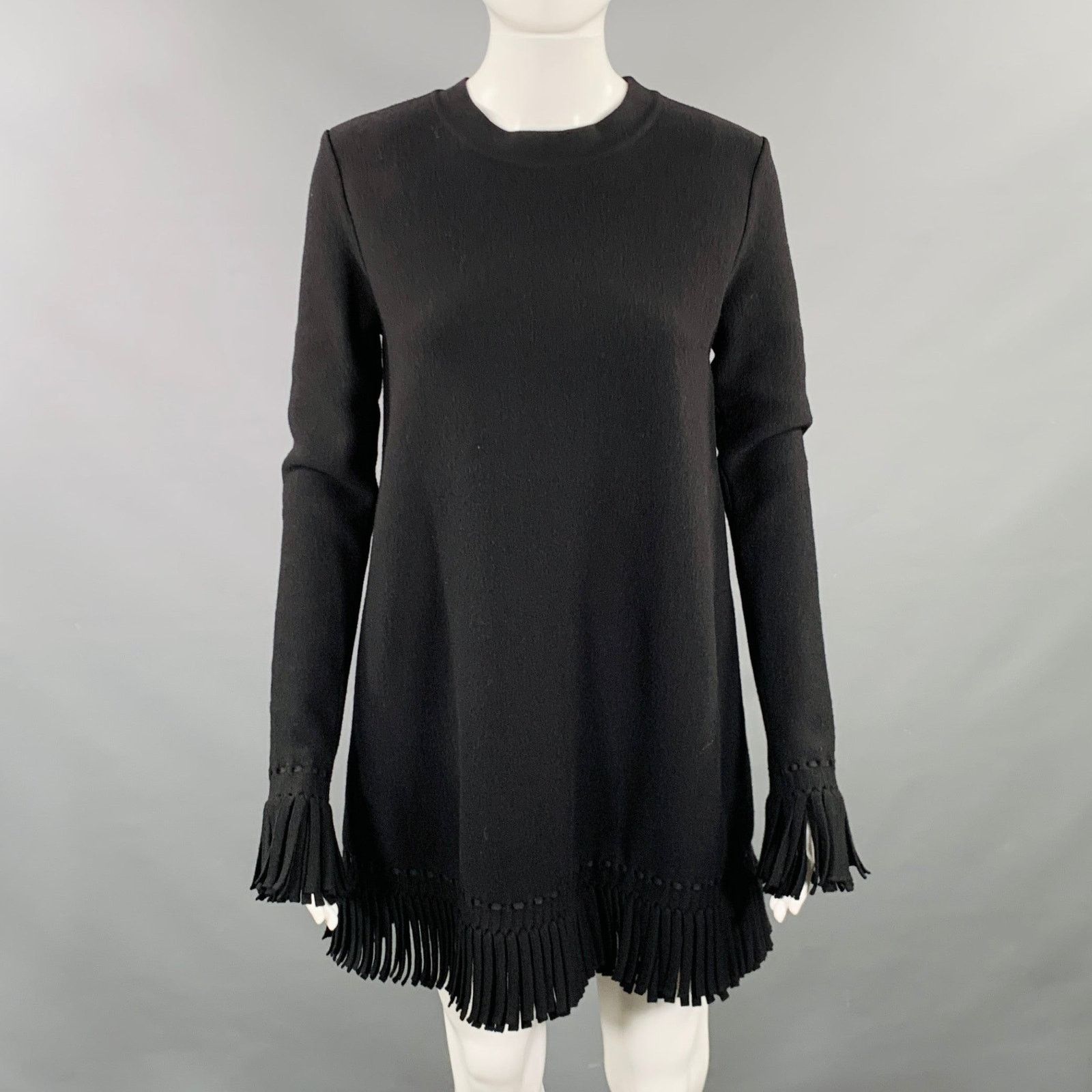 Alaia ALAIA Size 6 Black Wool Blend Fringe Trim Mini Dress Size M / US 6-8 / IT 42-44 - 1 Thumbnail