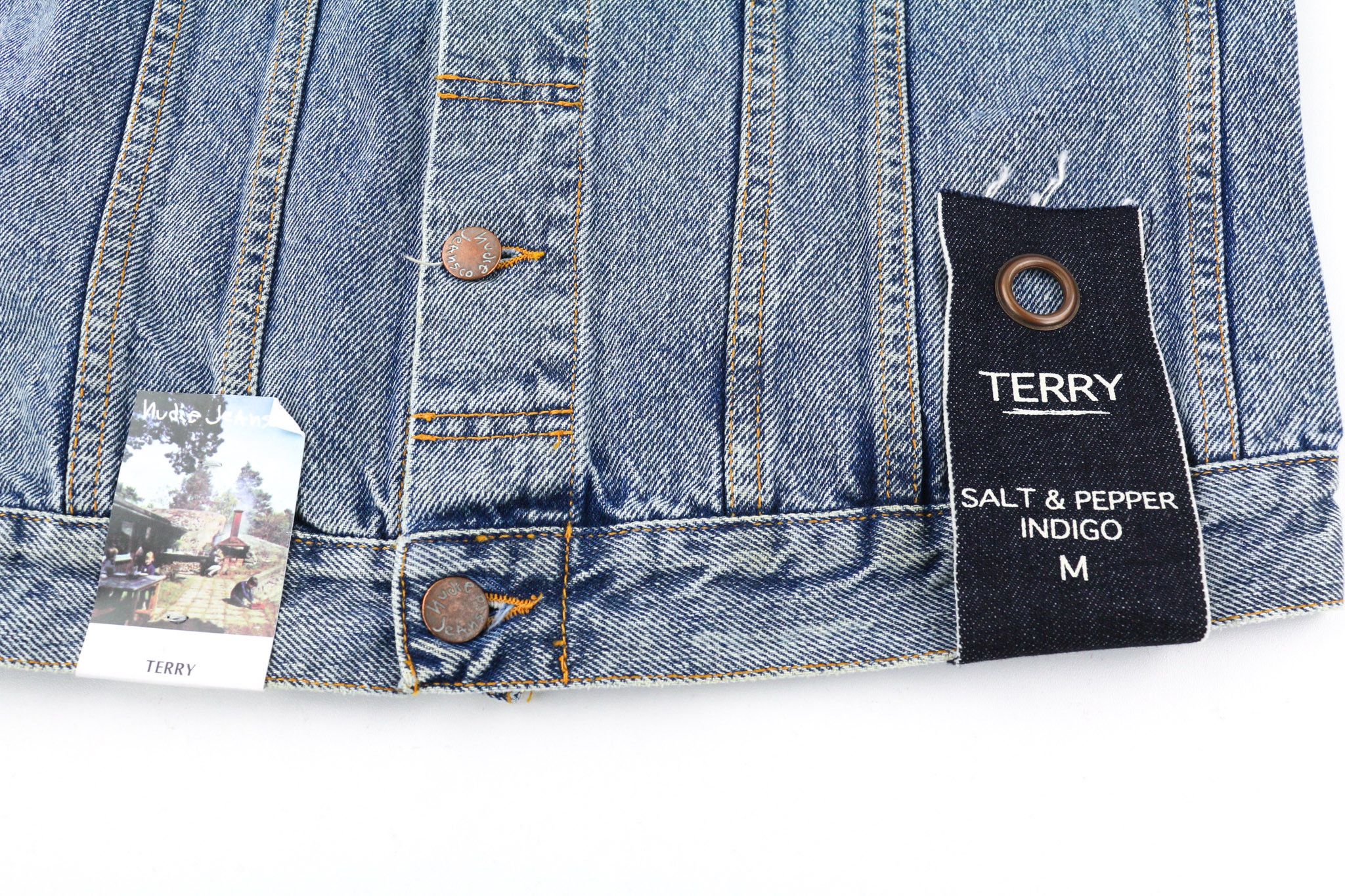 Nudie Jeans TERRY M Denim Salt & Pepper Buttoned Logo Jacket 80744 Size US M / EU 48-50 / 2 - 6 Thumbnail