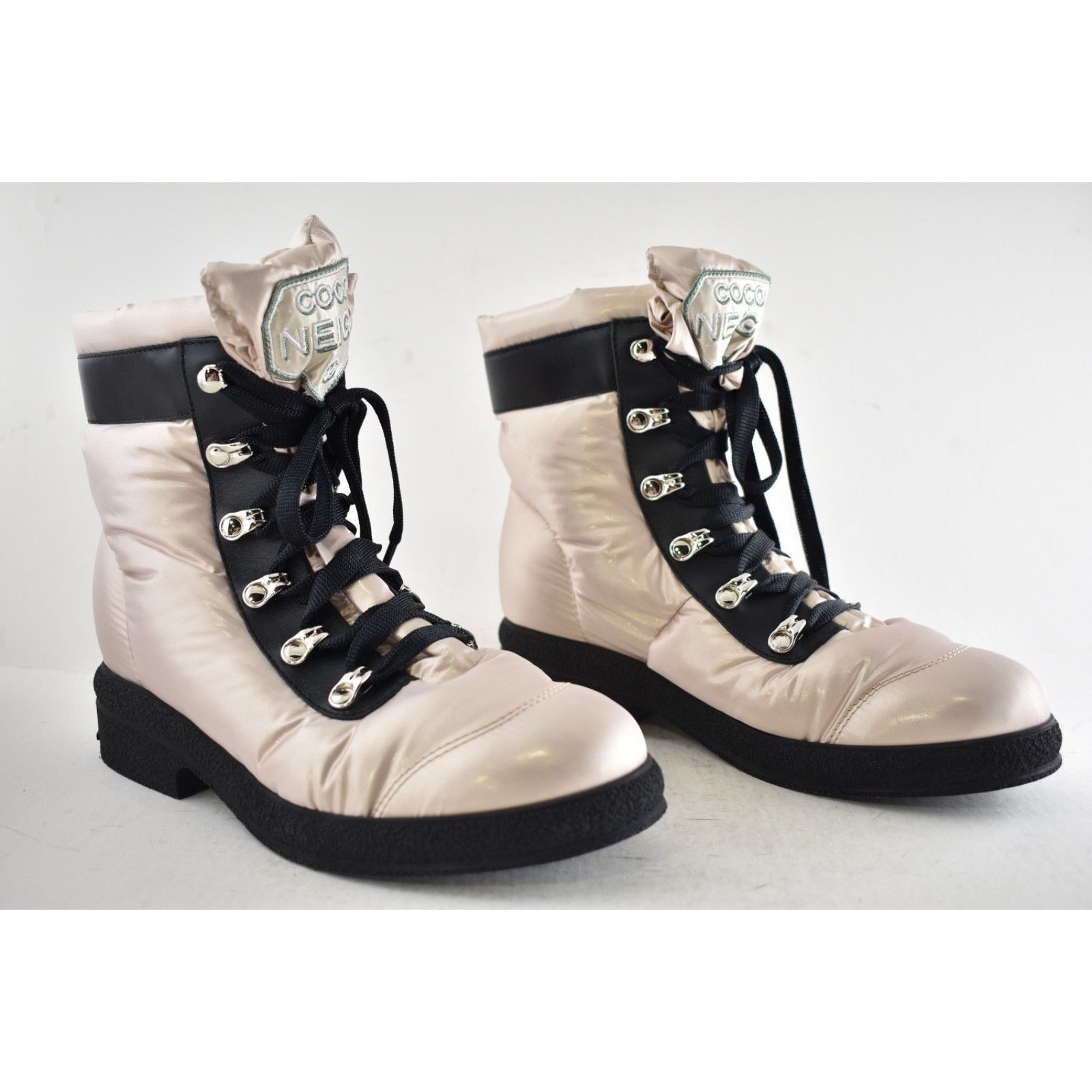 Chanel Chanel Coco Neige Pink Black CC Logo Combat Boots 37 Size US 7 / IT 37 - 3 Thumbnail