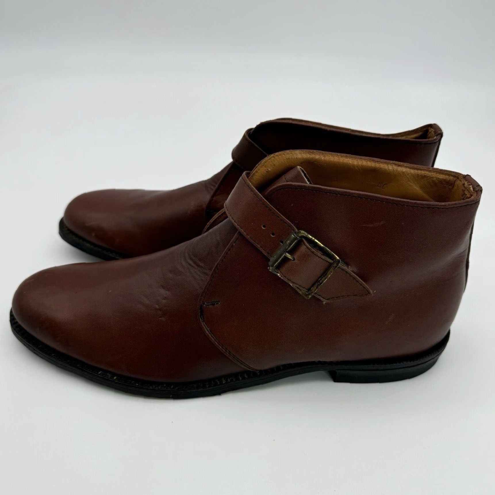 Vintage VINTAGE French Shriner Chukka Monk Boots - Single Strap Leather, 1967, Size US 13, Brown, Buckle Closures, Goodyear Welt, Men's Shoes Size US 13 / EU 46 - 3 Thumbnail