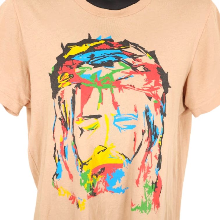Vintage WRLDINVSN Christian T Shirt Mens Medium Beige Cross Jesus Christ Crew Neck Short Sleeve Size US M / EU 48-50 / 2 - 2 Thumbnail