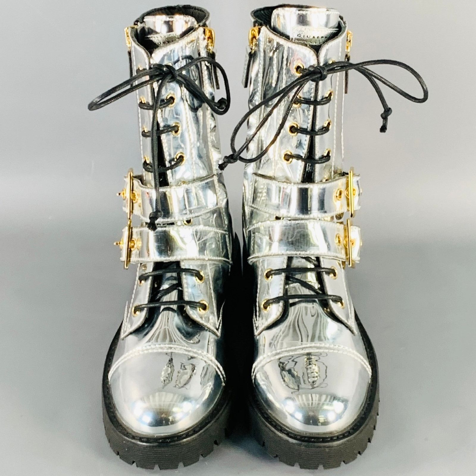 Giuseppe Zanotti GIUSEPPE ZANOTTI Metallic Silver Leather Side Zipper Boots Size US 6 / IT 36 - 4 Thumbnail