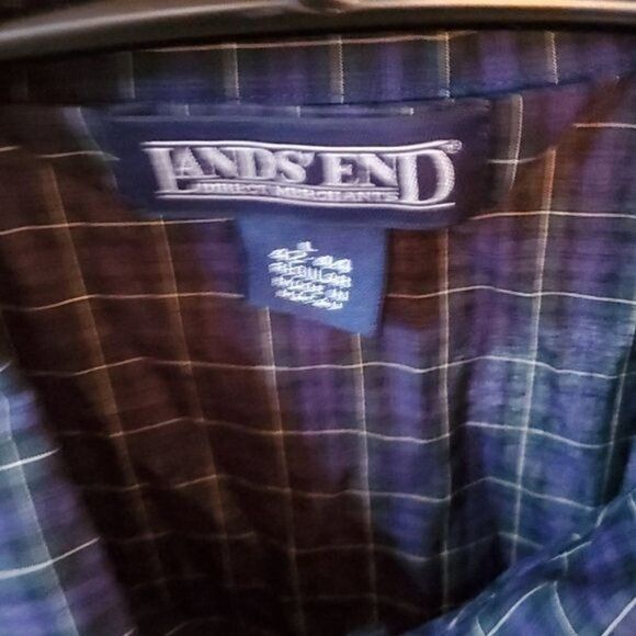 Vintage Lands' End Blue Plaid Button Down Top w Pocket & Elastic Wai Size US L / EU 52-54 / 3 - 3 Thumbnail