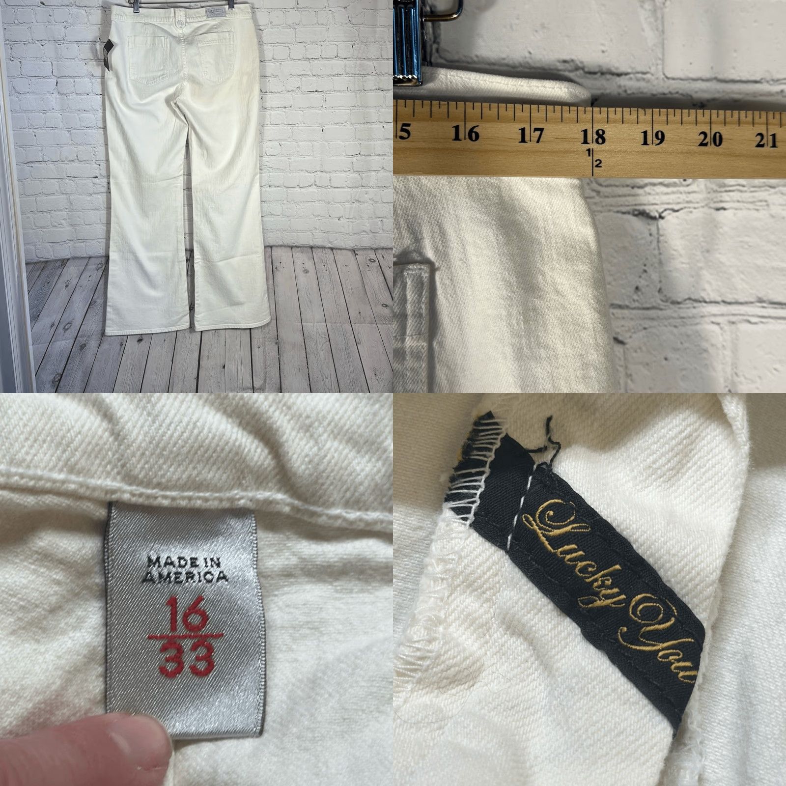 Lucky Brand VINTAGE Lucky Brand Women’s Concert Wide Leg Flared Jeans size 16/33 Beige Cream White 34” Inseam Womens Jeans Size 38" / US 16 / IT 52 - 8 Thumbnail