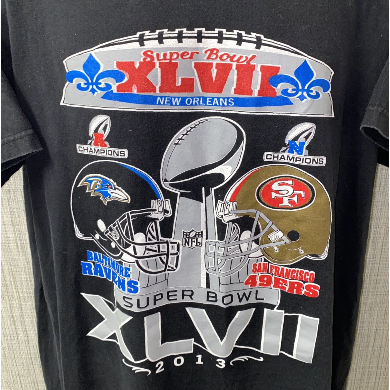 Vintage HRS Mens Black Superbowl XLVII NEW ORLEANS RAVENS T-Shirt Size XL Size US XL / EU 56 / 4 - 3 Thumbnail