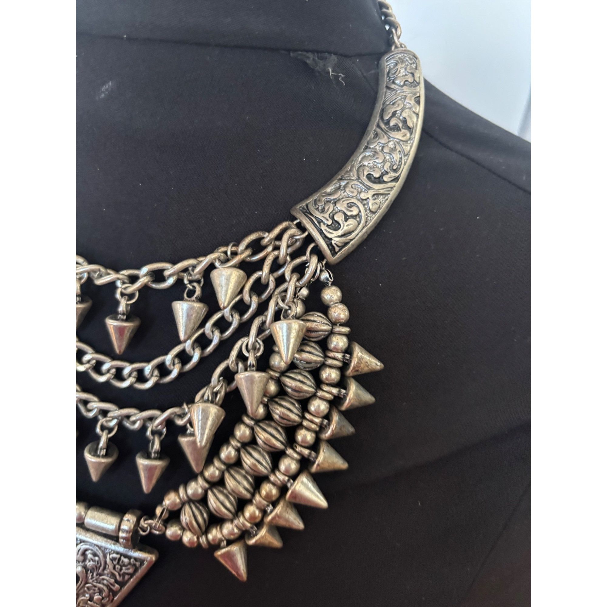 Other Bohemian Tribal Statement Necklace With Engraved Triangular Size ONE SIZE - 10 Thumbnail