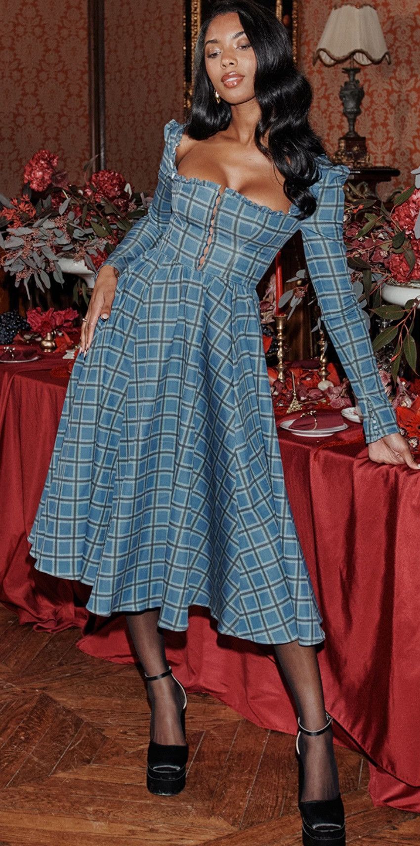 House of CB House of CB DELIA Blue TARTAN Midi Dress size M Size M / US 6-8 / IT 42-44 - 2 Thumbnail