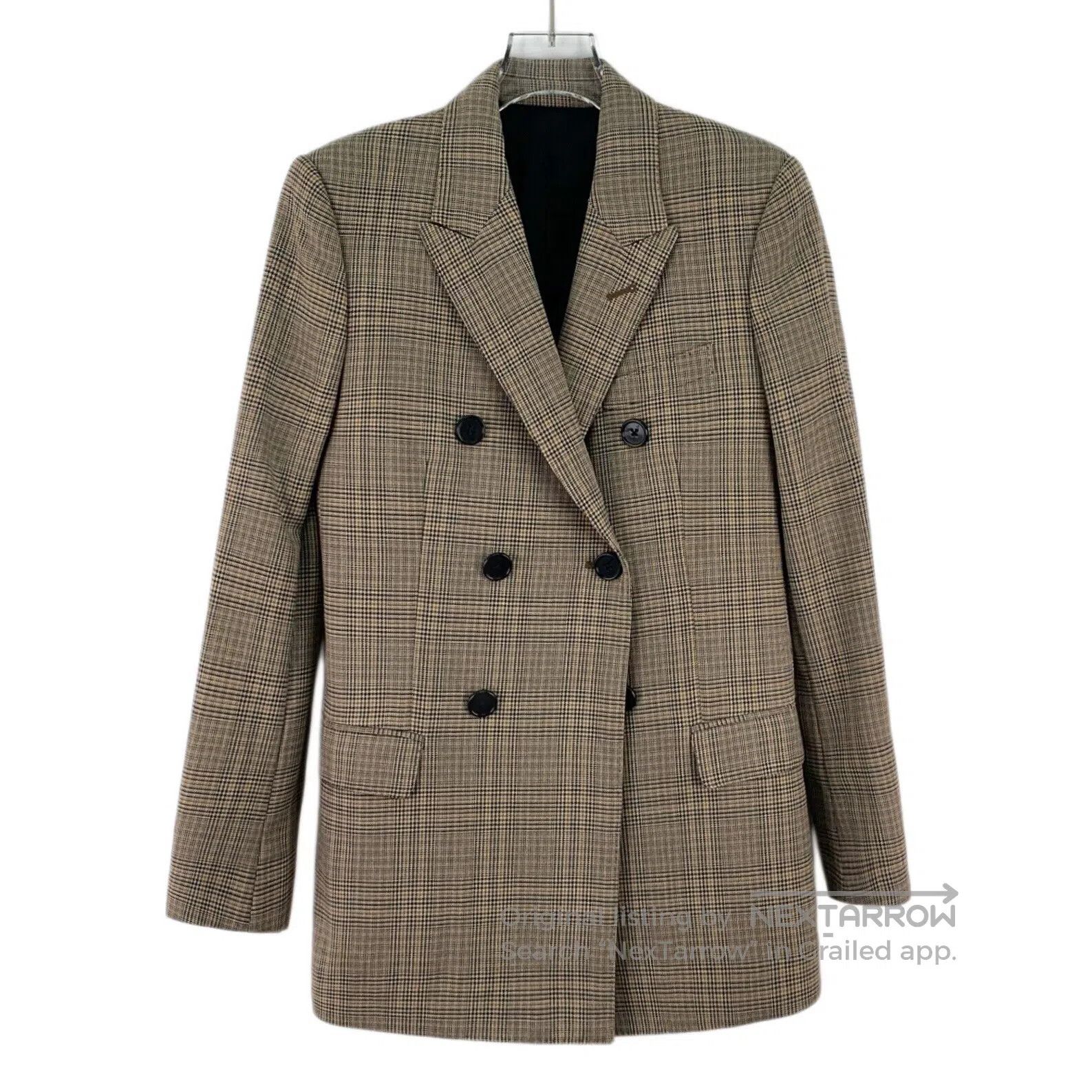 Celine CELINE Brown Plaid Wool Notched Collar Double-breasted Lon Size XXS / US 00 / IT 34 - 1 Thumbnail