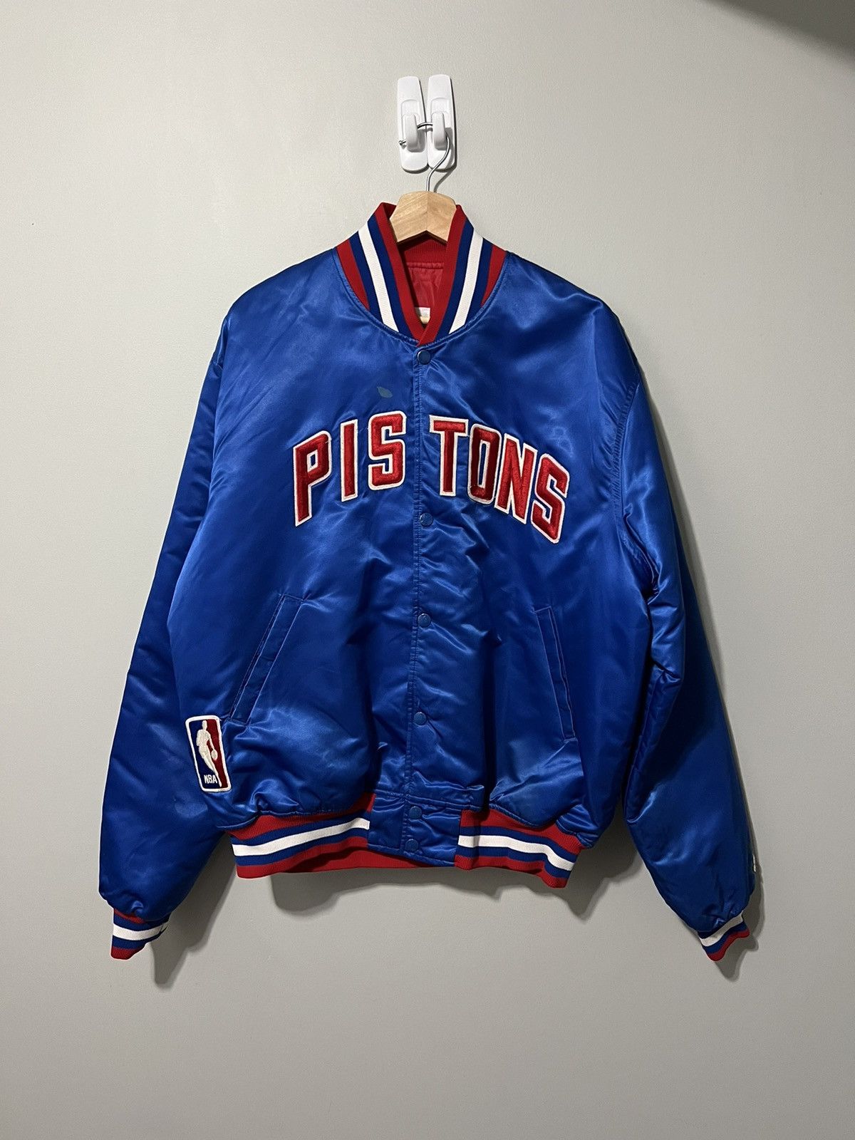 image of NBA x Vintage Detroit Pistons Satin Jacket in Blue, Men's (Size XL)