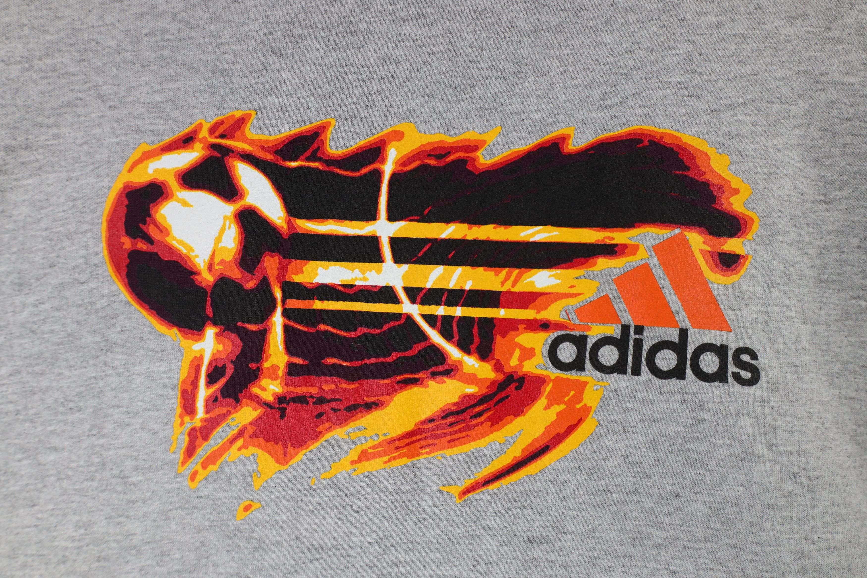 Adidas × Vintage Vintage 90s Adidas Soccer Fire Flames Long Sleeve T-Shirt Size US XXL / EU 58 / 5 - 8 Thumbnail