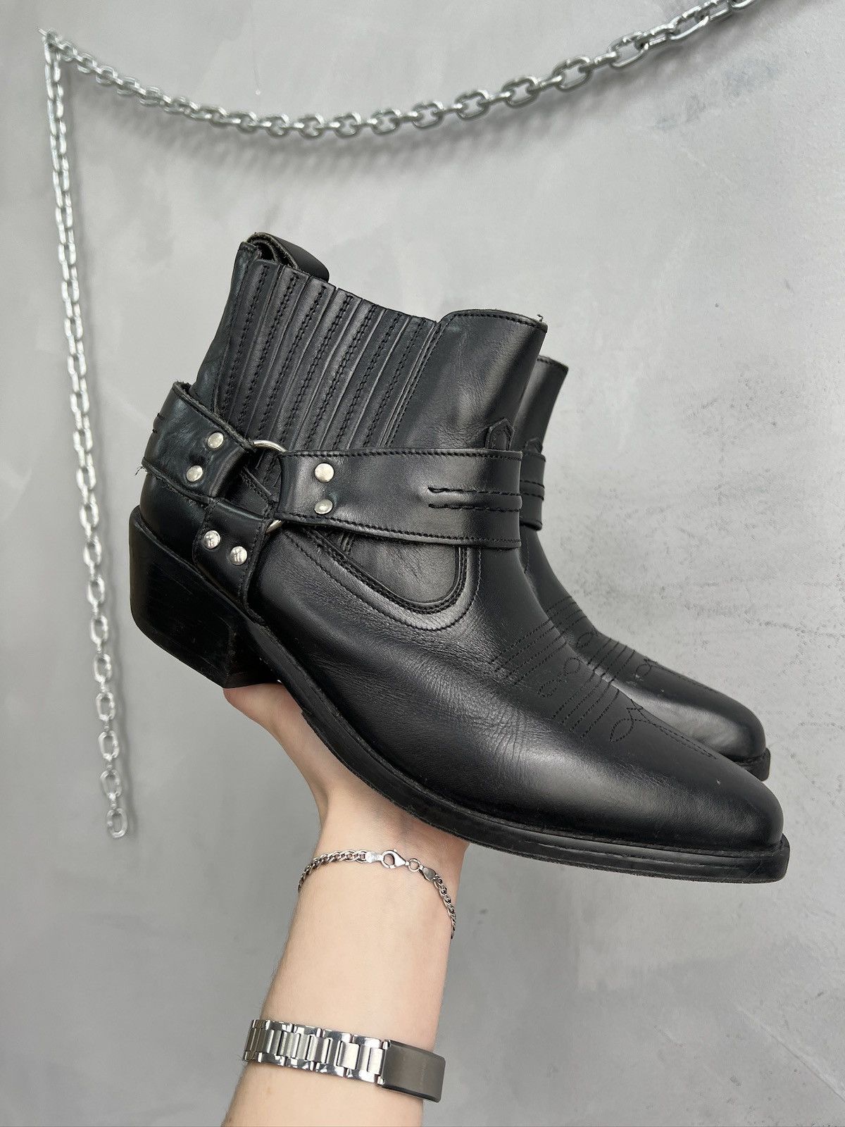 Western Rise Vintage leather western guidi style ankle moto boots y2k Size US 8.5 / EU 41-42 - 3 Thumbnail