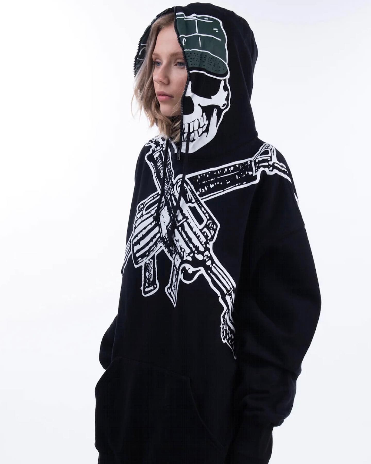 Black Marine Infantry Skull Mask Oversized Hoodie