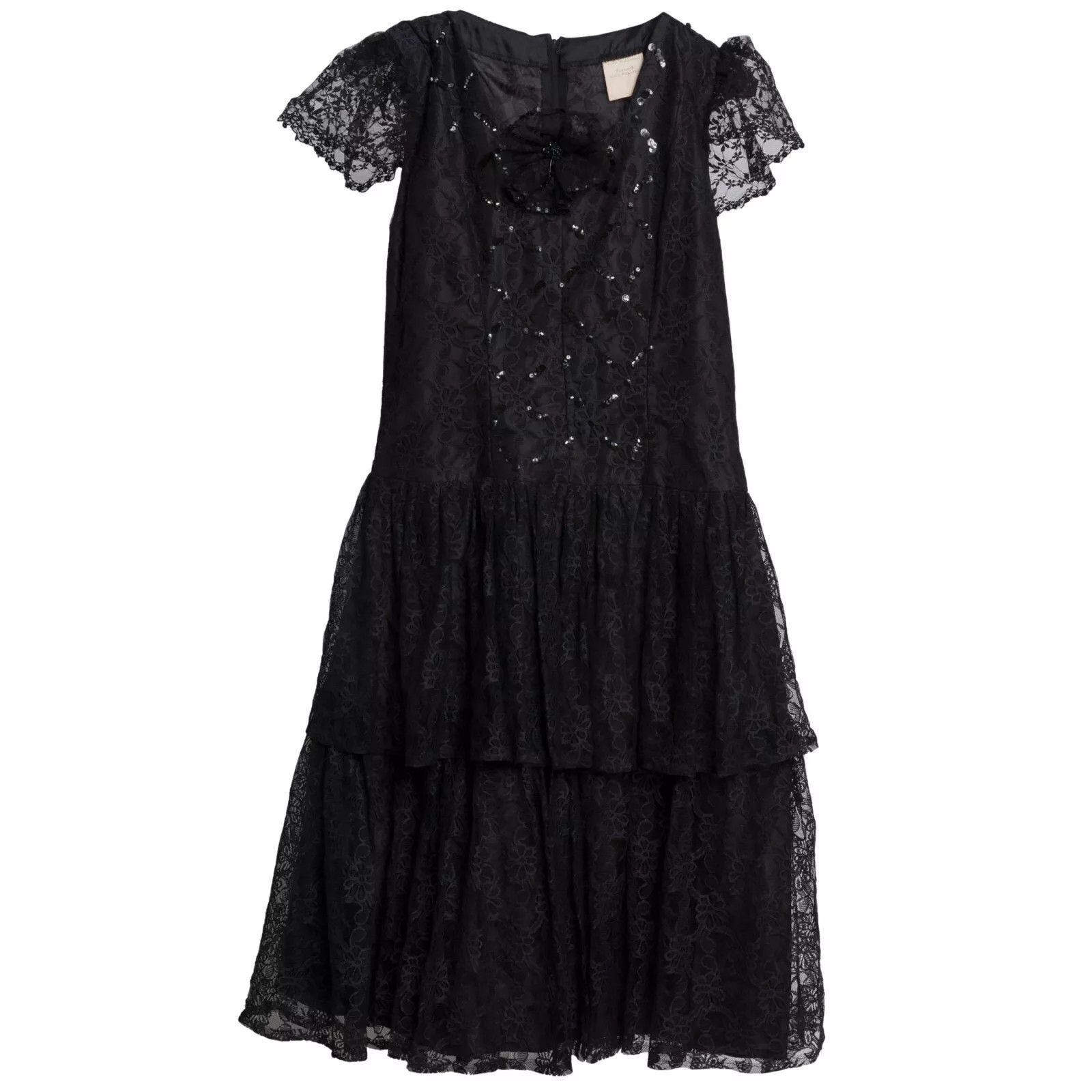 Image of Vintage Sundazed (France) Tulle Floral Renaissance Midi Dress Onyx in Black, Women's (Size Small)