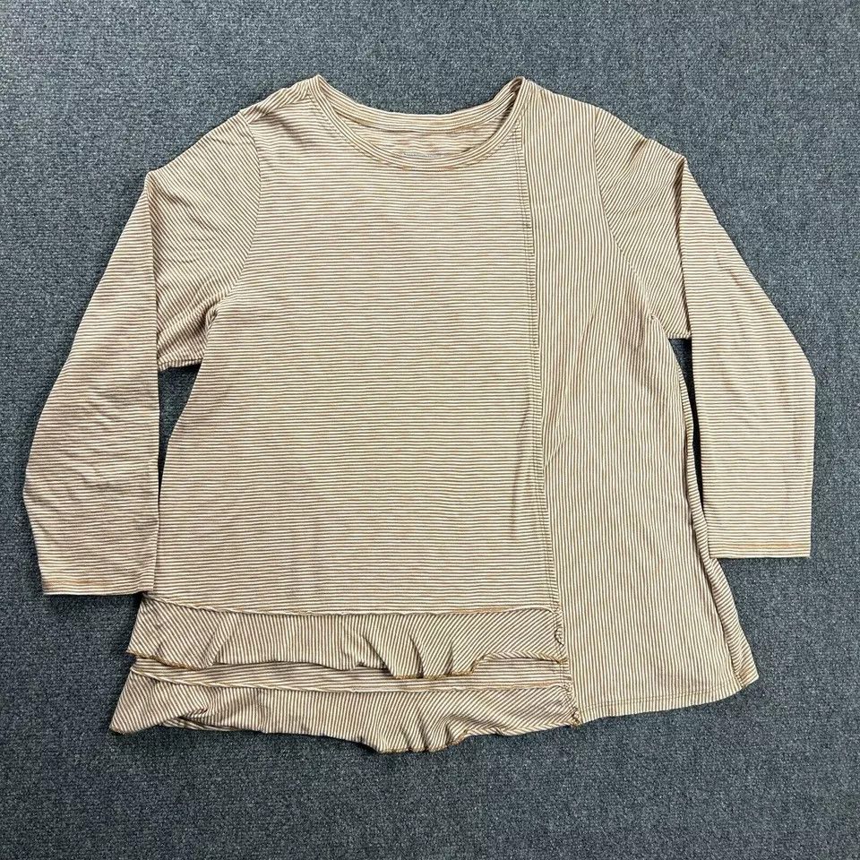 Other Soft Surroundings Top Womens 1X Beige Striped Long Sleeve Size ONE SIZE - 1 Thumbnail