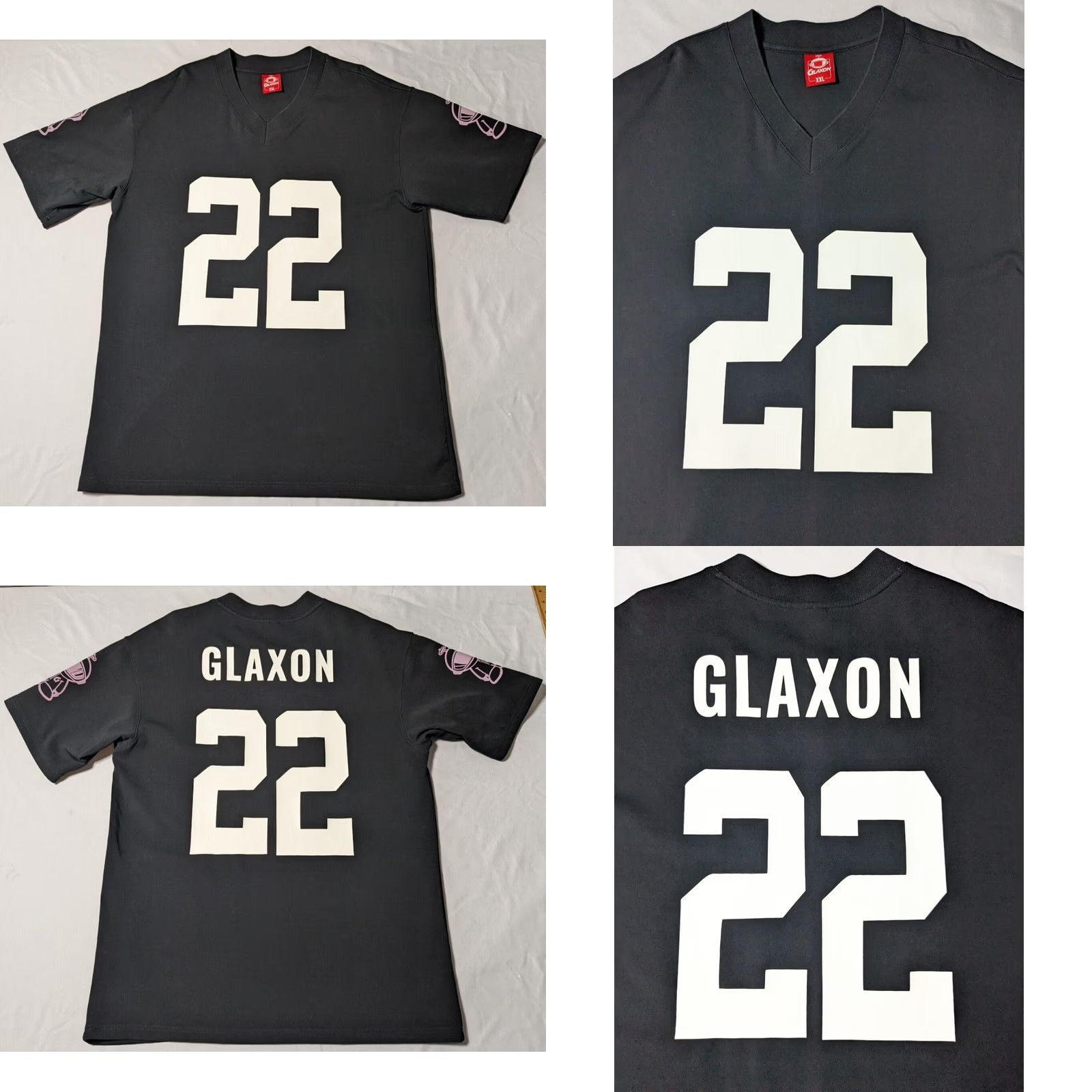 Vintage GLAXON #22 Men 2XL Black Cotton Double-Sided V-Neck Jersey Shirt Mens Size US XXL / EU 58 / 5 - 9 Thumbnail