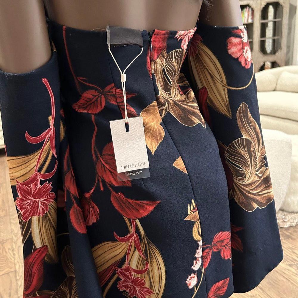 Designer C/MEO Collective Fusion Bell Sleeves Navy Botanic Dress Size XS / US 0-2 / IT 36-38 - 7 Thumbnail