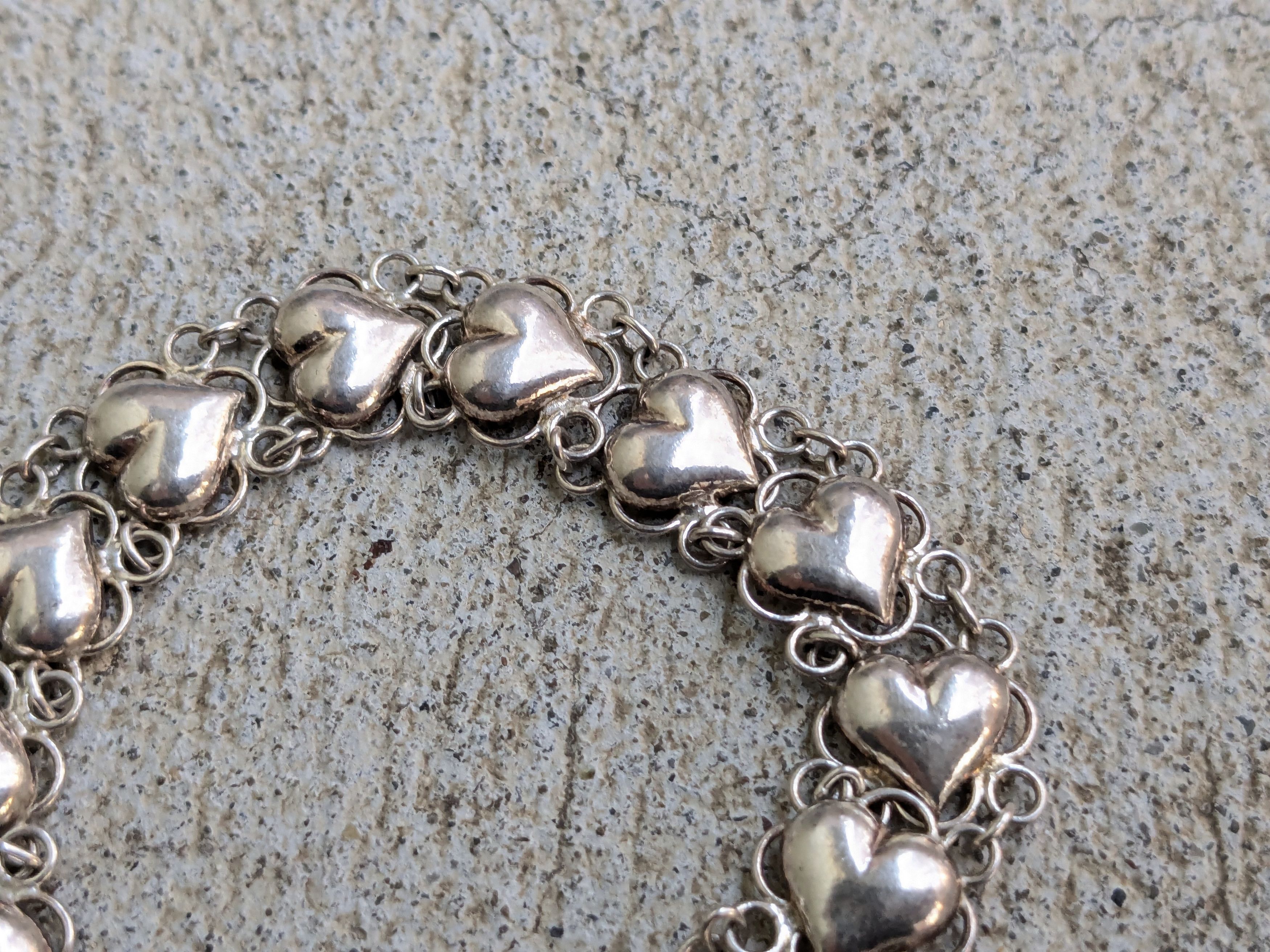Vintage Vintage Sterling Silver Bracelet 7" Heart Link Chain Size ONE SIZE - 5 Thumbnail