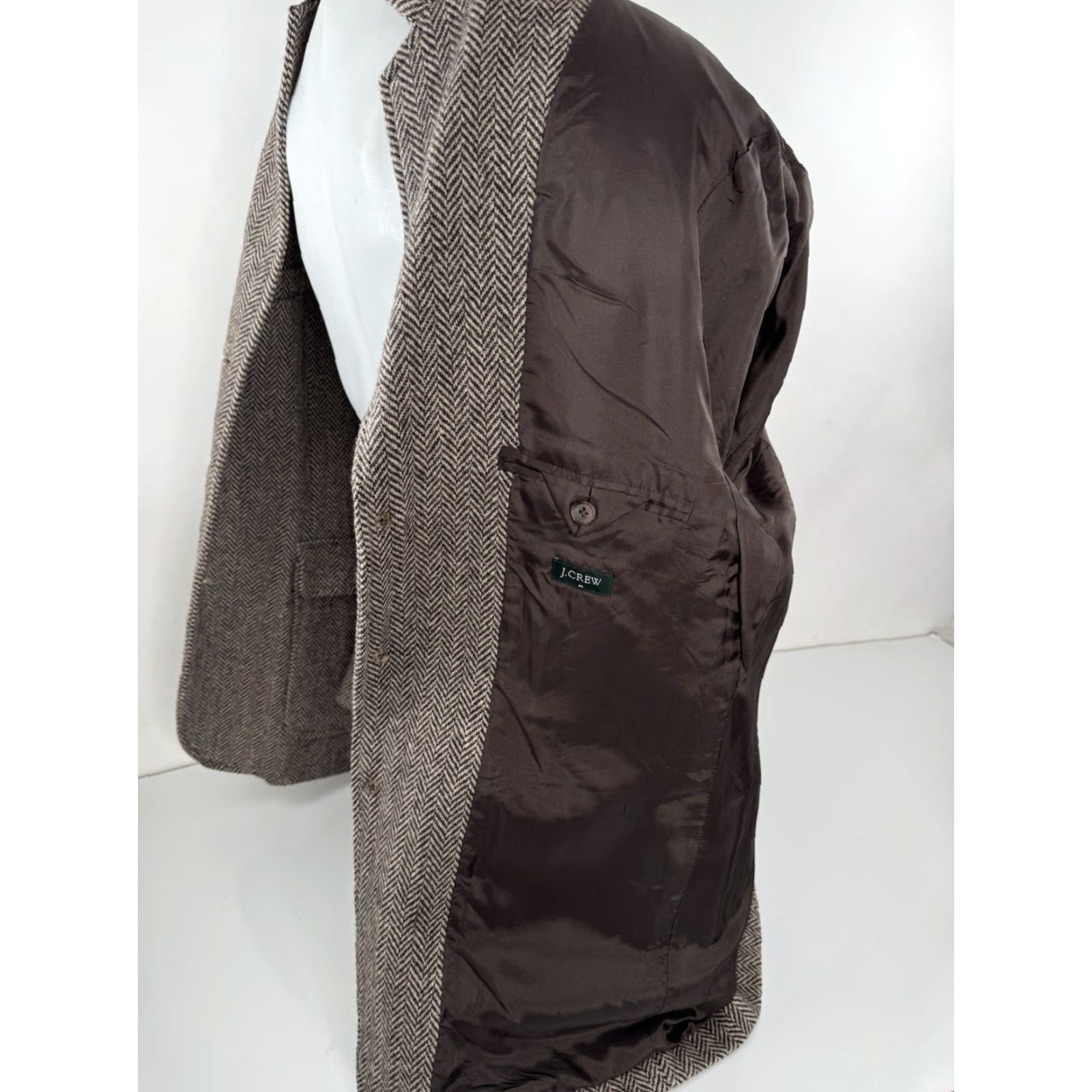 J.Crew J.CREW Blazer Wool Herringbone Tweed 3 Button 46 R Gray/Brown Men Regular Size 46 R Blazer Size 46R - 8 Thumbnail