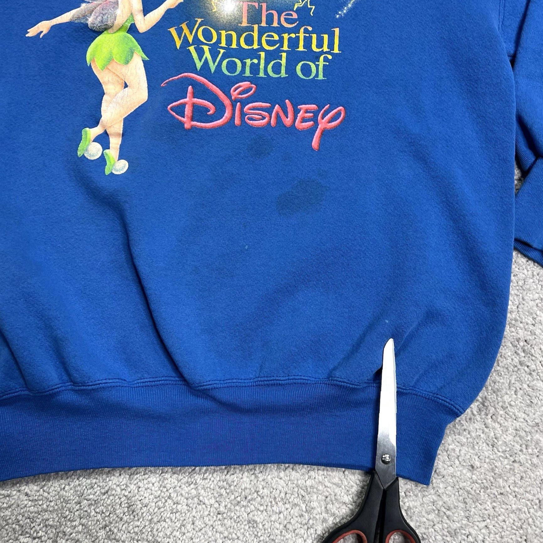 Disney VINTAGE Disney Tinker Bell Sweatshirt Unisex Adults Medium Blue Sweatshirt Fleece Lined Pullover Crew Neck Long Sleeve Graphic Print Logo Size M / US 6-8 / IT 42-44 - 6 Thumbnail