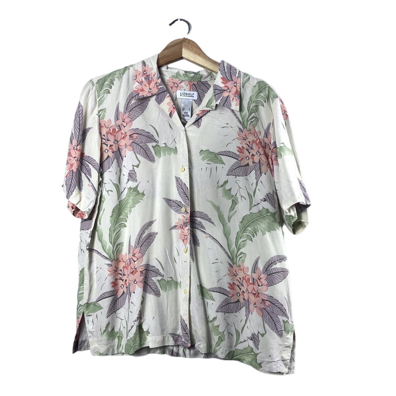 Liz Claiborne Cream Vintage Silk Liz Claiborne Floral Button Up L Size L / US 10 / IT 46 - 1 Thumbnail