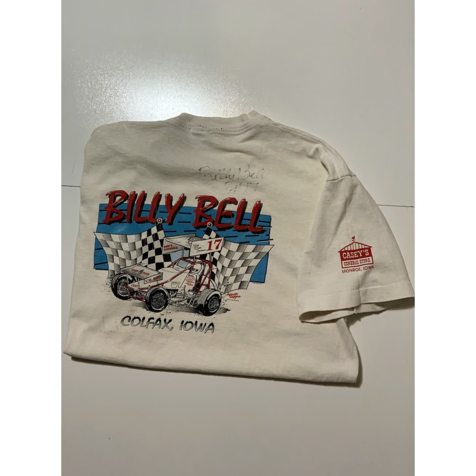 Fruit Of The Loom VINTAGE 90s Billy Bell Colfax Iowa Team 17 Sprint Car Racing Single Stitch T-Shirt XL White Mens Size US XL / EU 56 / 4 - 2 Thumbnail