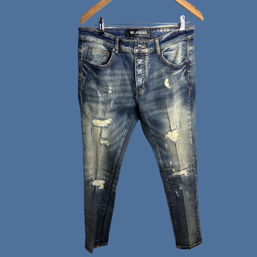 Denime VALABASAS Jeans Mens 32x32 Blue Medium Wash Distressed Skinny Stretch Denim Size US 32 / EU 48 - 1 Thumbnail