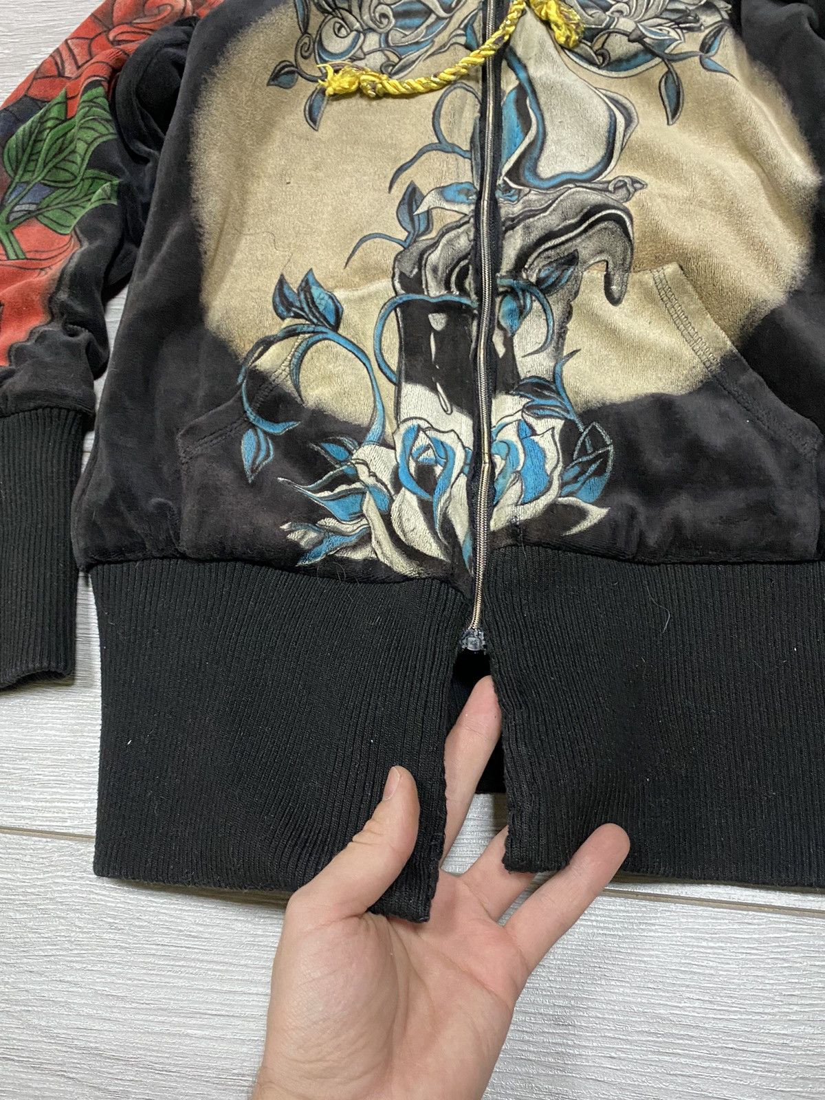 Ed Hardy Christian Audigier 🌹 velour all over print hoodie zip fleece Size M / US 6-8 / IT 42-44 - 13 Thumbnail