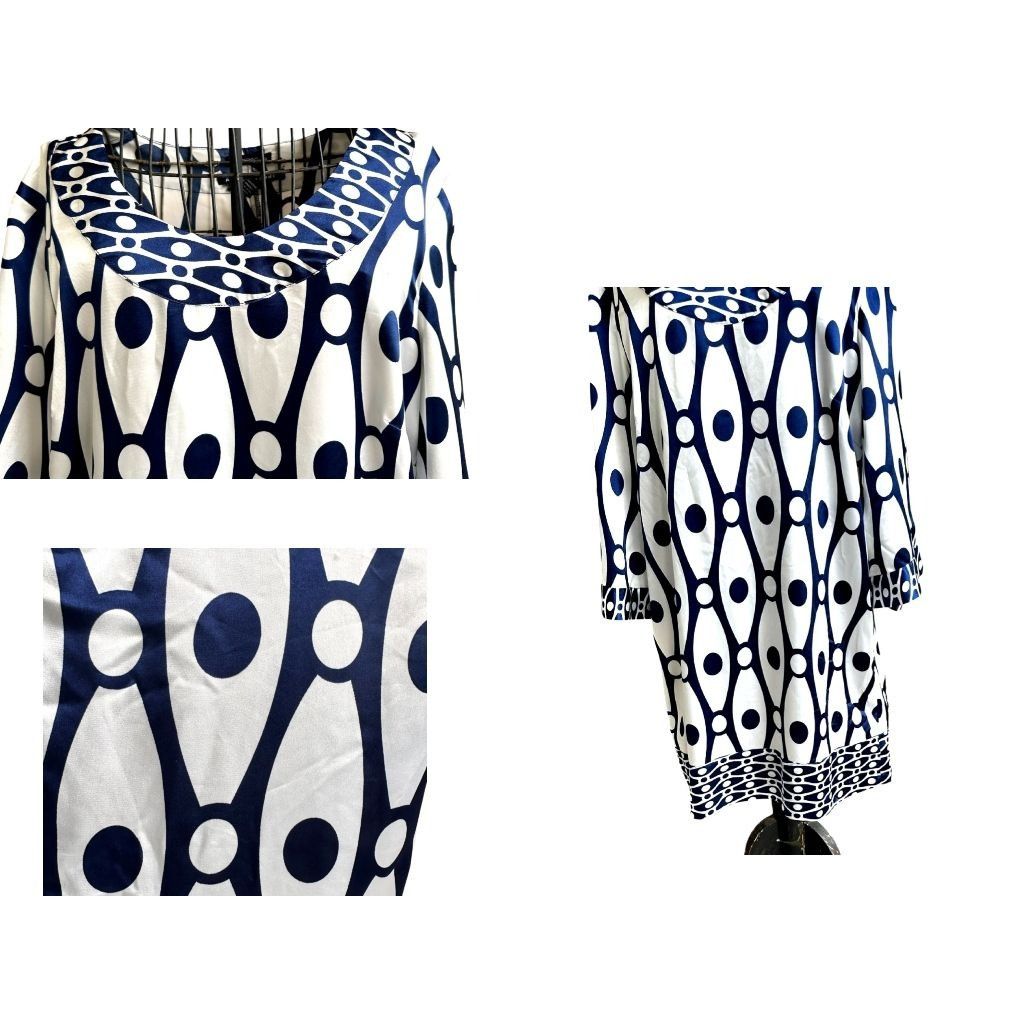 Other Antilia Femme Dress Large Midi White Navy Abstract Geometric Size L / US 10 / IT 46 - 5 Thumbnail