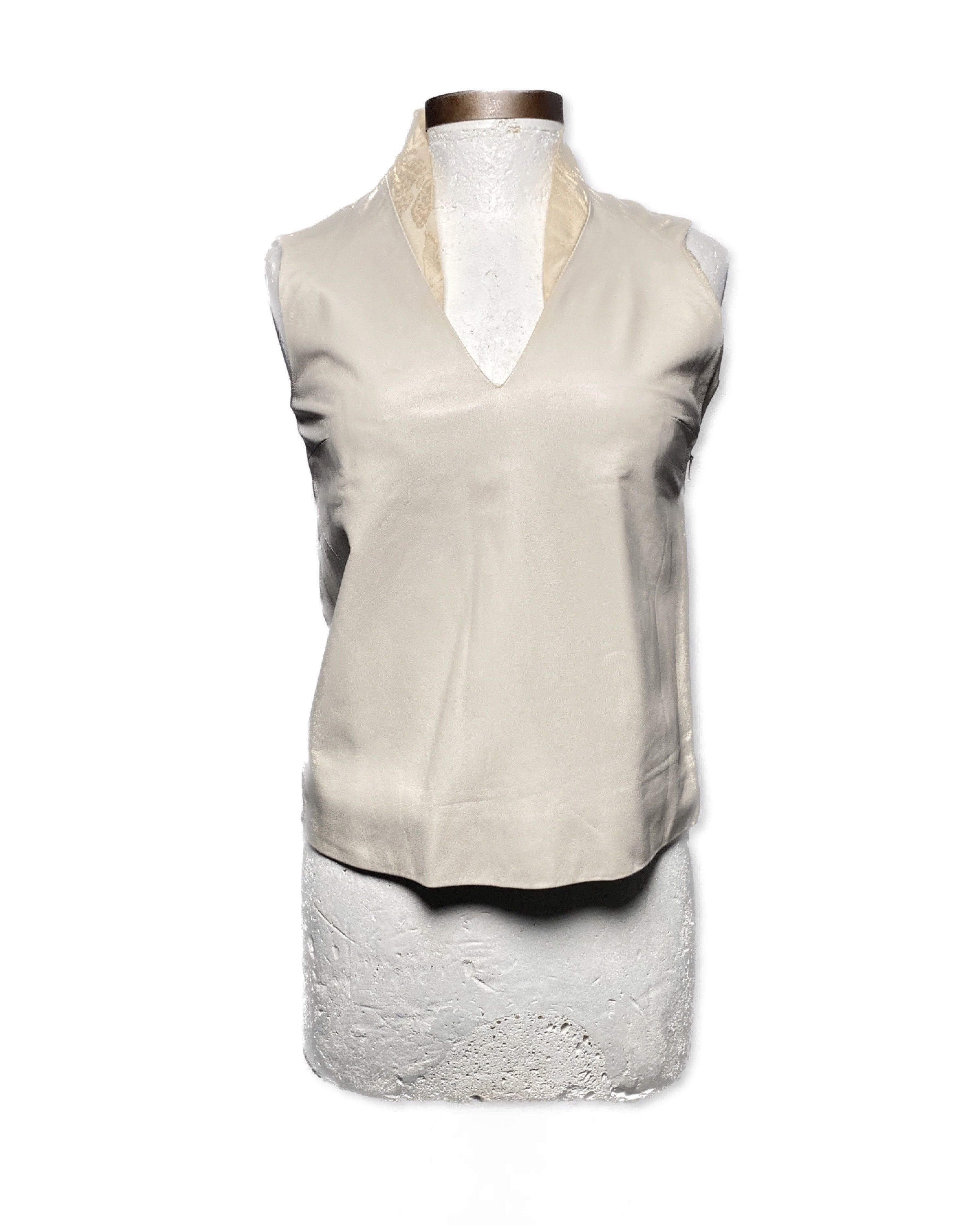 image of The Row Ivory Leather Sleeveless Blouse Top Shirt, Women's (Size XS)