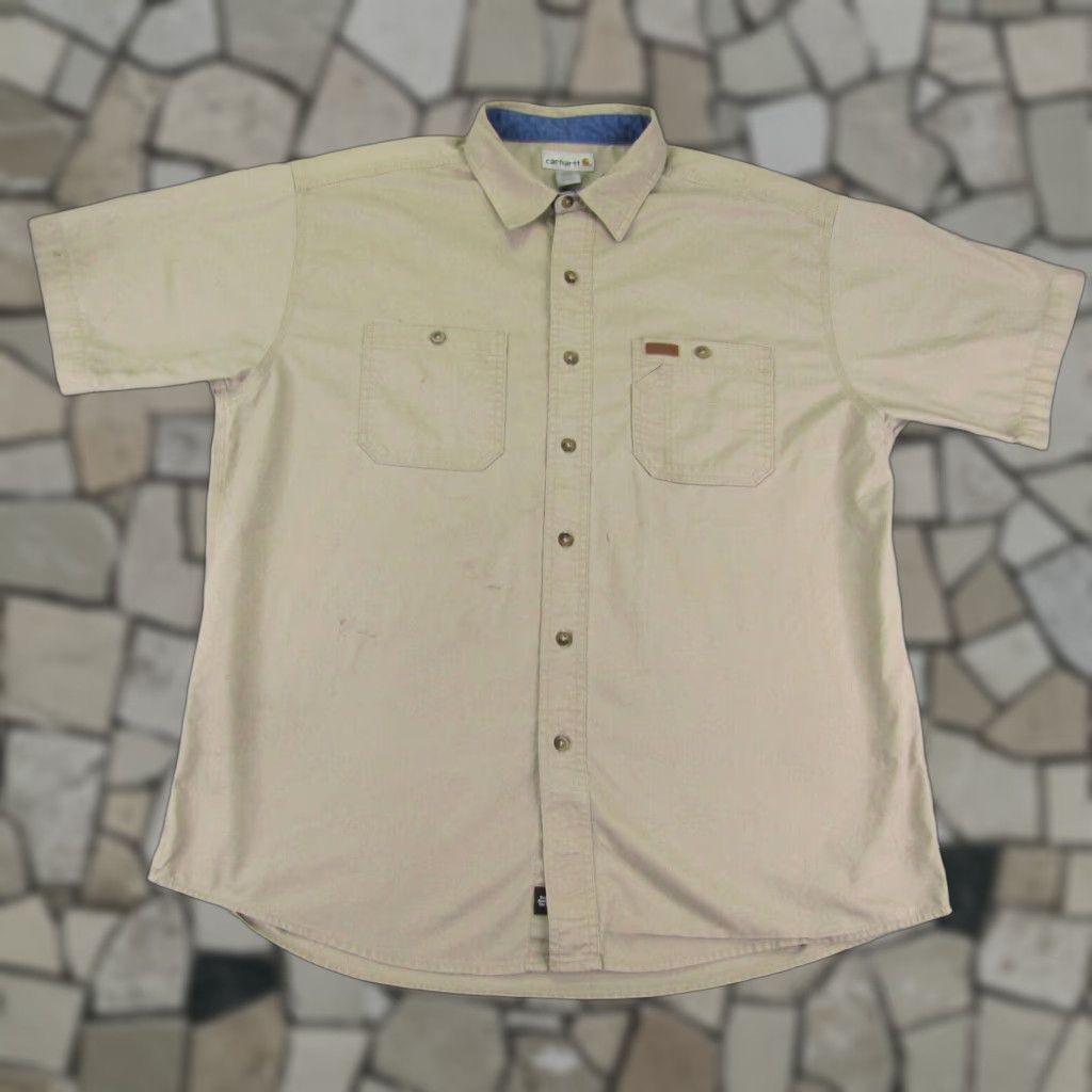 Carhartt VINTAGE Carhartt Shirt Mens XL Beige Tan Button-Up Workwear Outdoors Short Sleeve Casual Cotton Polyester Regular Size US XL / EU 56 / 4 - 1 Thumbnail