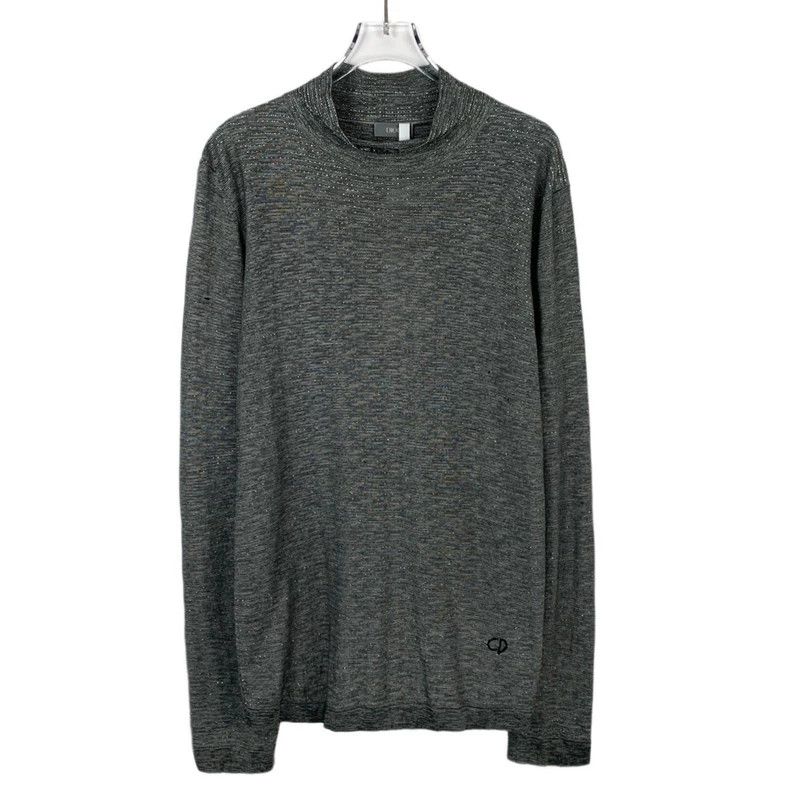 Dior Logo embroidery turtleneck gray striped mulberry silk
