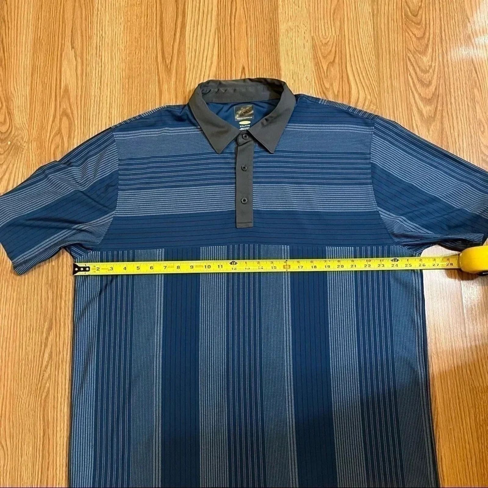 Greg Norman Greg Norman Golf Polo Men's 2XL Play Dry Grey Blue Striped Size US XXL / EU 58 / 5 - 6 Thumbnail