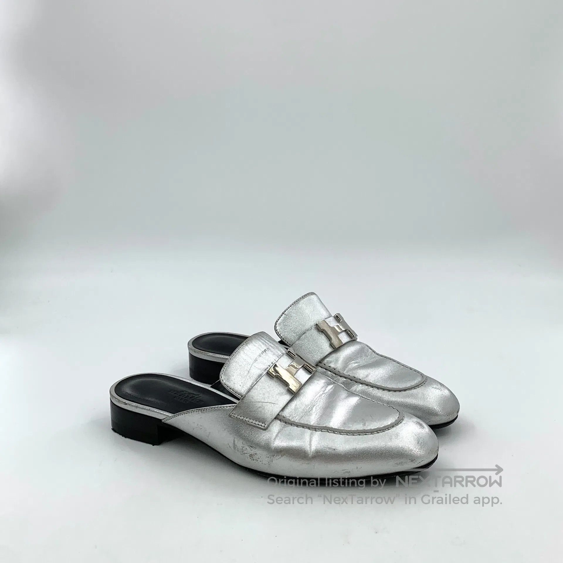 Hermes Hermes Silver goat leather casual flat back slipper| Size US 5.5 / IT 35.5 - 2 Thumbnail