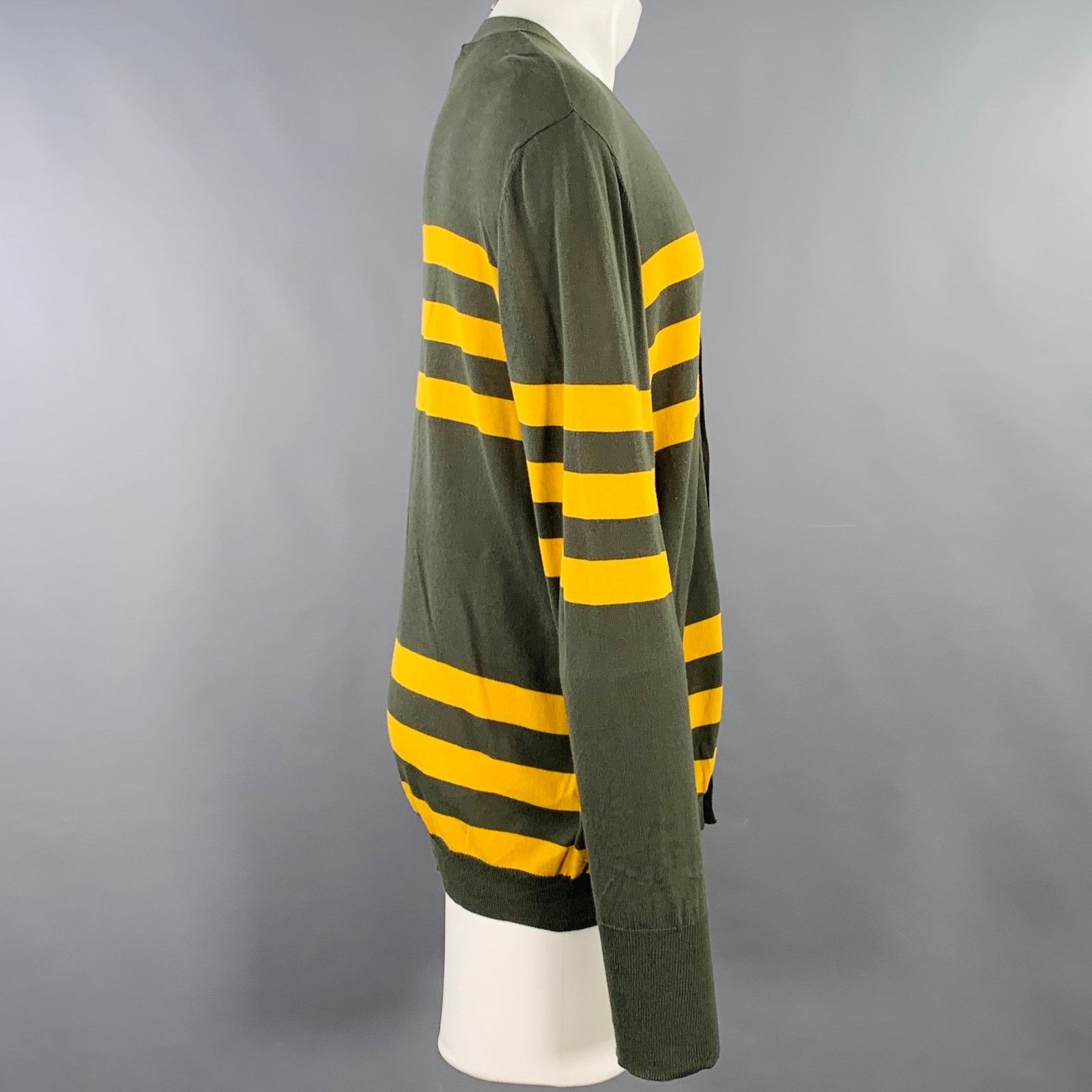 Marni MARNI Size M Green Yellow Stripe Cotton V-Neck Cardigan Size US M / EU 48-50 / 2 - 2 Thumbnail