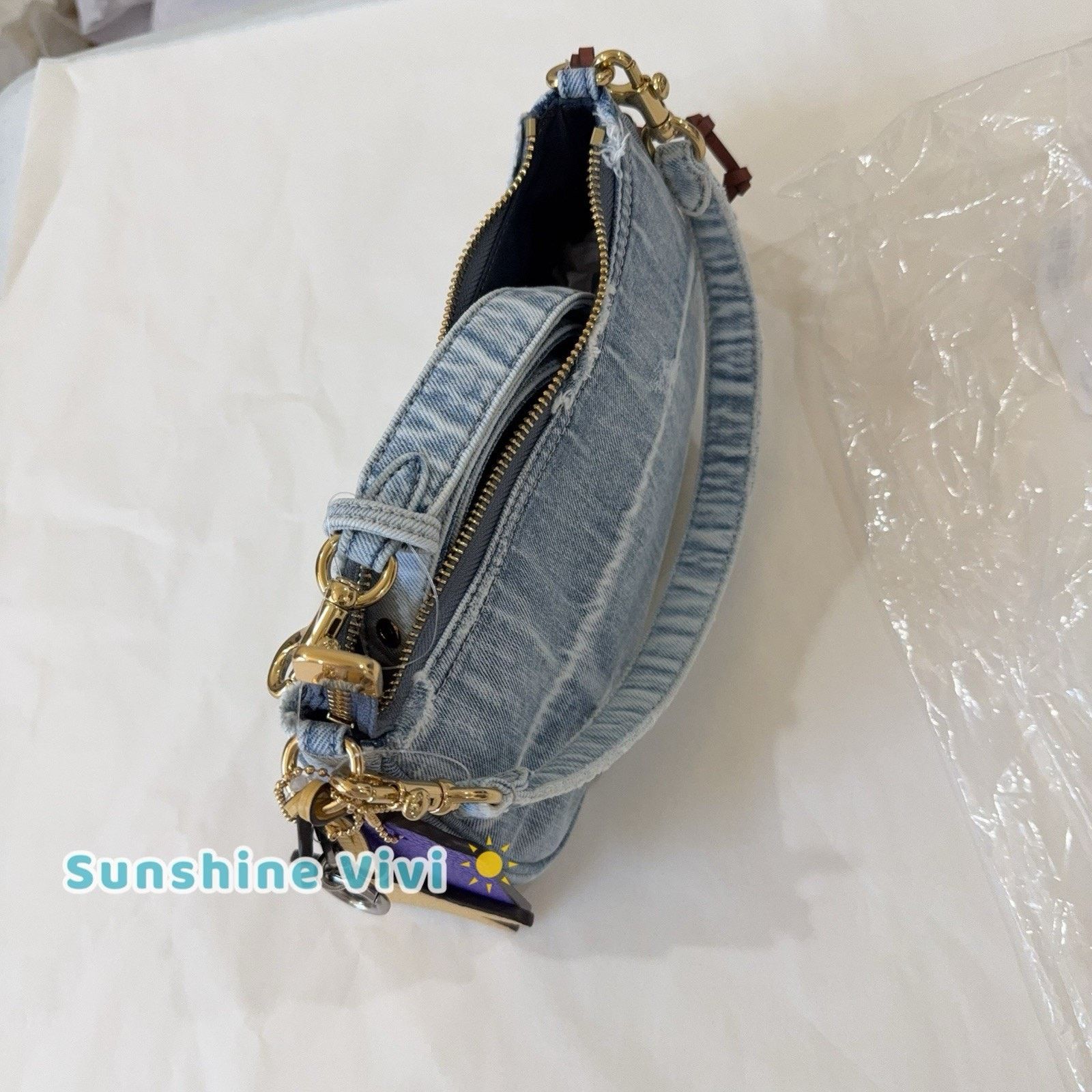 Coach NWT COACH CDY76 Teri Shoulder Bag Loved Denim Charms Size ONE SIZE - 10 Thumbnail
