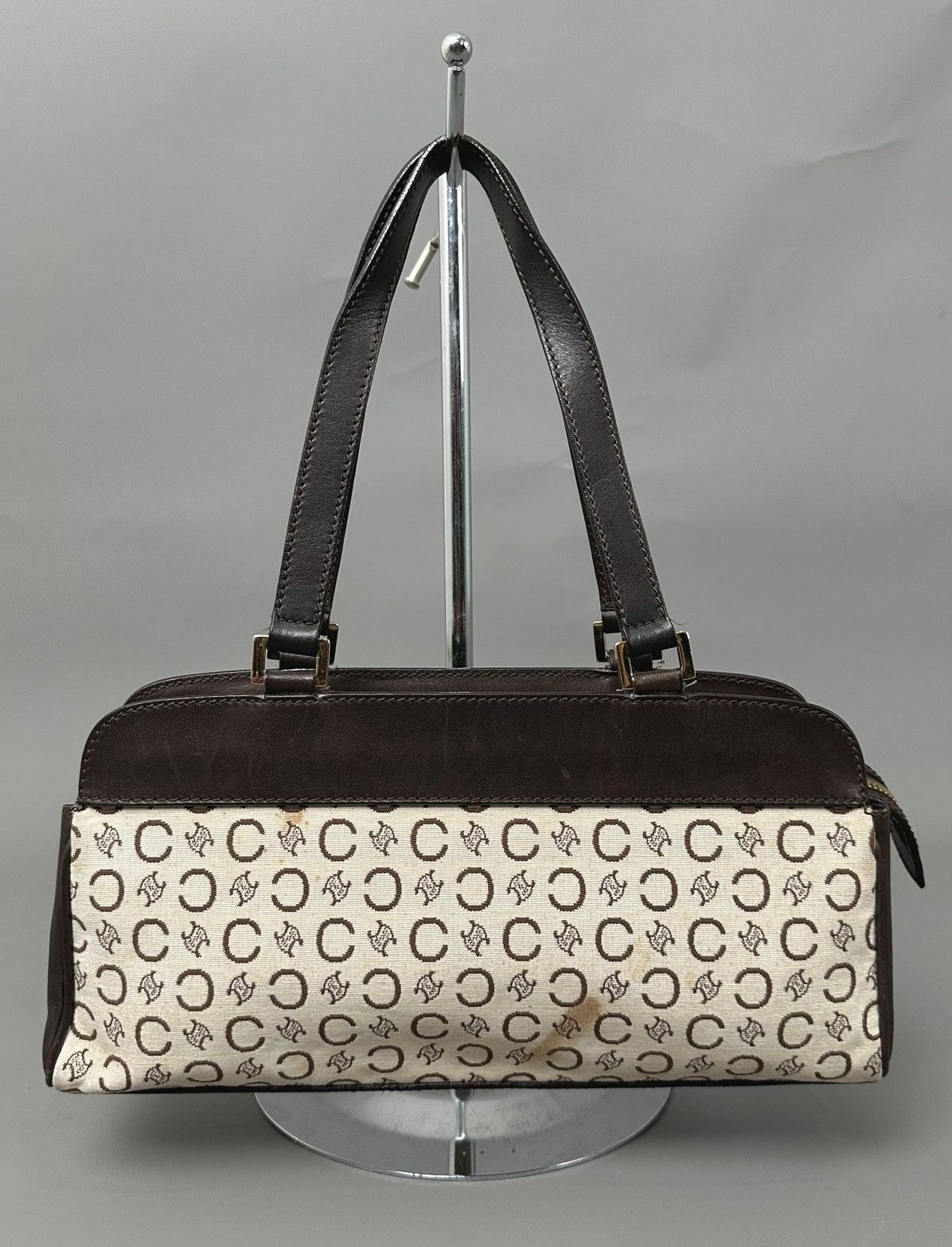 Celine Celine 2001 Macadam C White Canvas - Brown Leather Hand Bag Size ONE SIZE - 2 Thumbnail