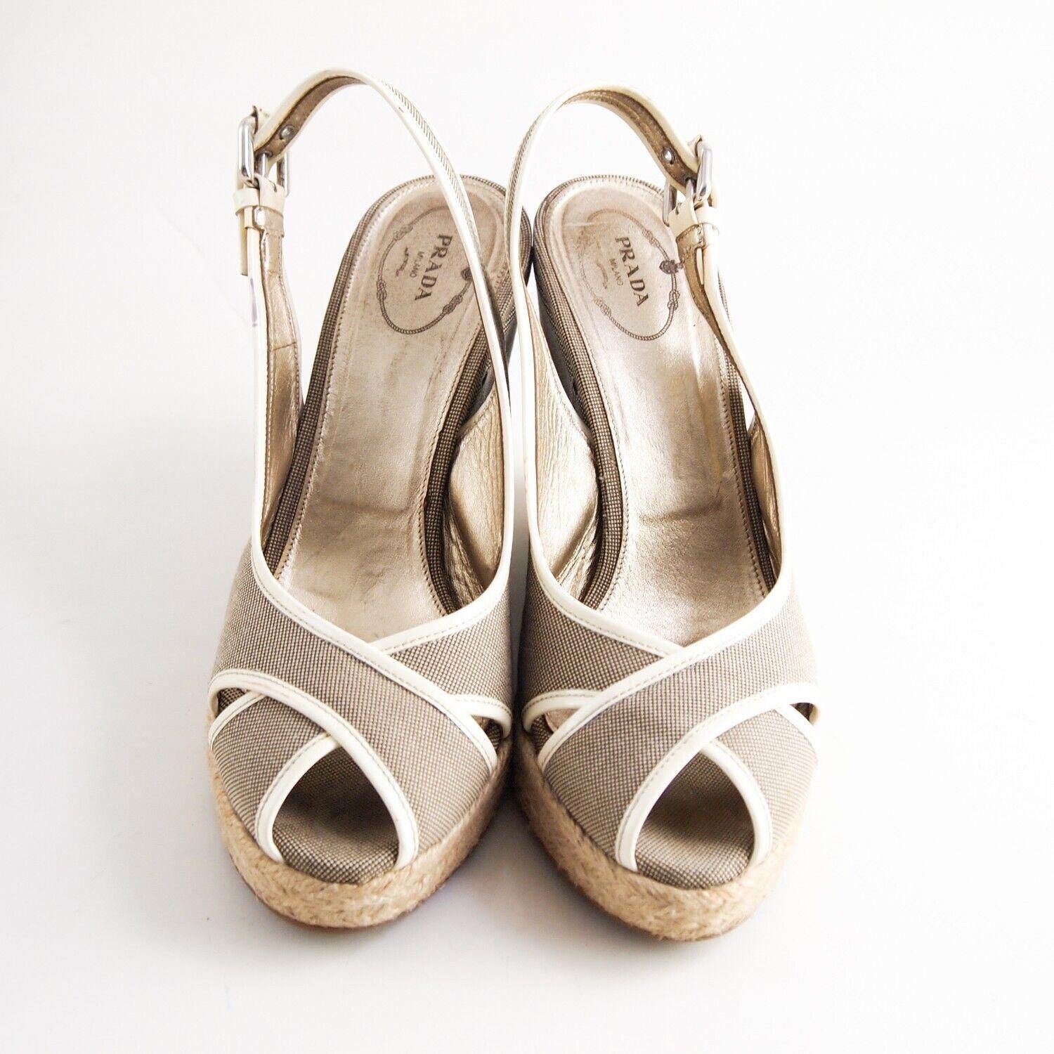 Prada Prada Wedge Sandals Brown Canvas Leather US 10.5 EU 40.5 Size US 10.5 / IT 40.5 - 3 Thumbnail