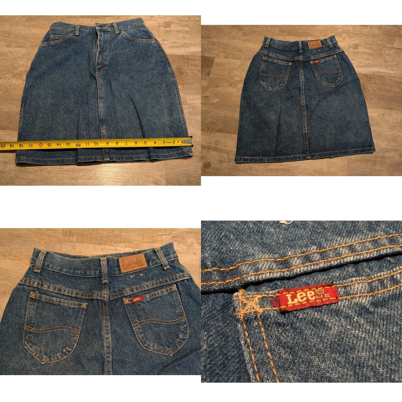 Lee VINTAGE Lee Denim Skirt Jean Skirt High Waisted 26" Waist 19" Long Midi Blue Cotton Denim 80s 90s Womens Skirt Size 26" / US 2 / IT 38 - 8 Thumbnail