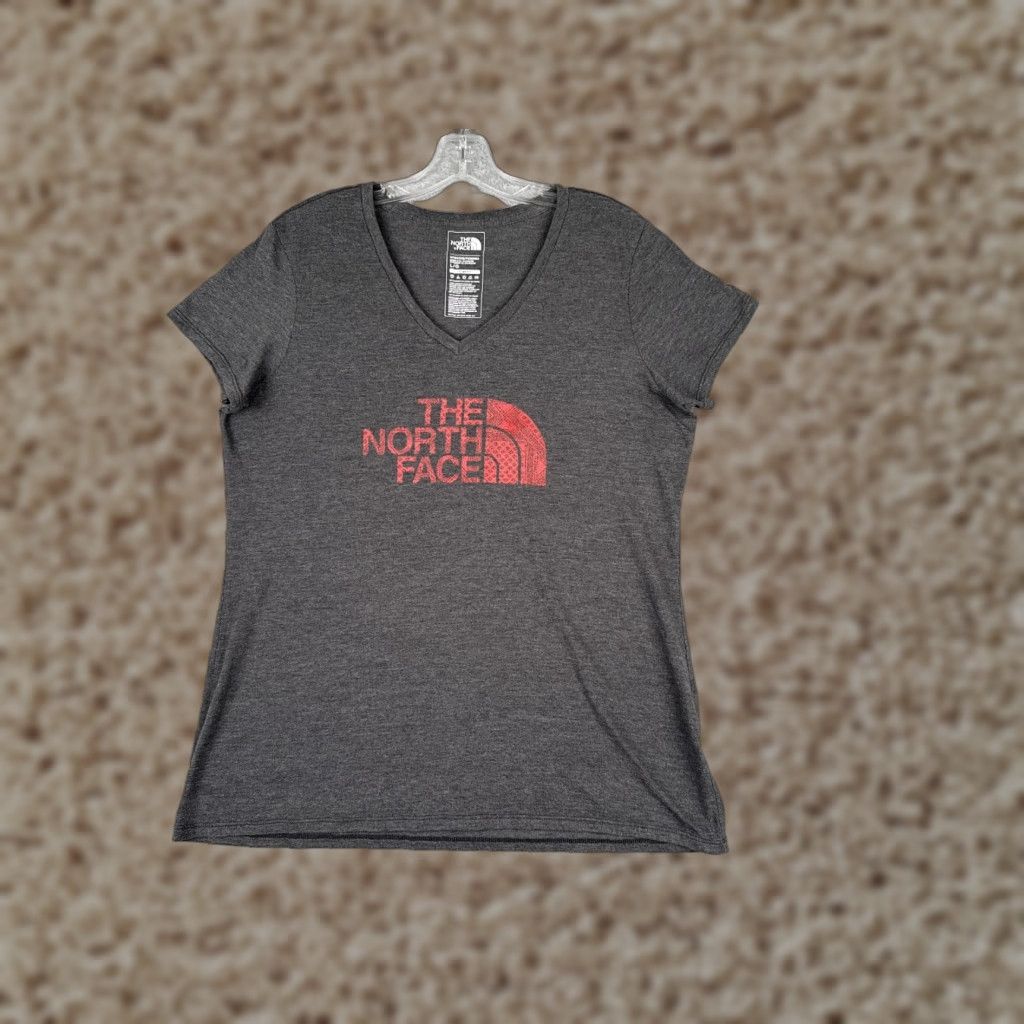 The North Face The North Face Shirt Women Large Gray Short Sleeve V-Neck Poly Blend Slim READ Size L / US 10 / IT 46 - 1 Thumbnail