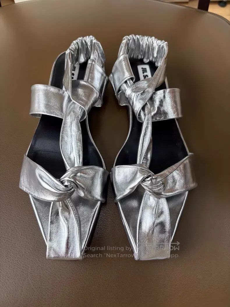 Jil Sander Jil Sander Design Metal Silver Cutout Strap Flat Sandals Size US 4.5 / IT 34.5 - 2 Thumbnail