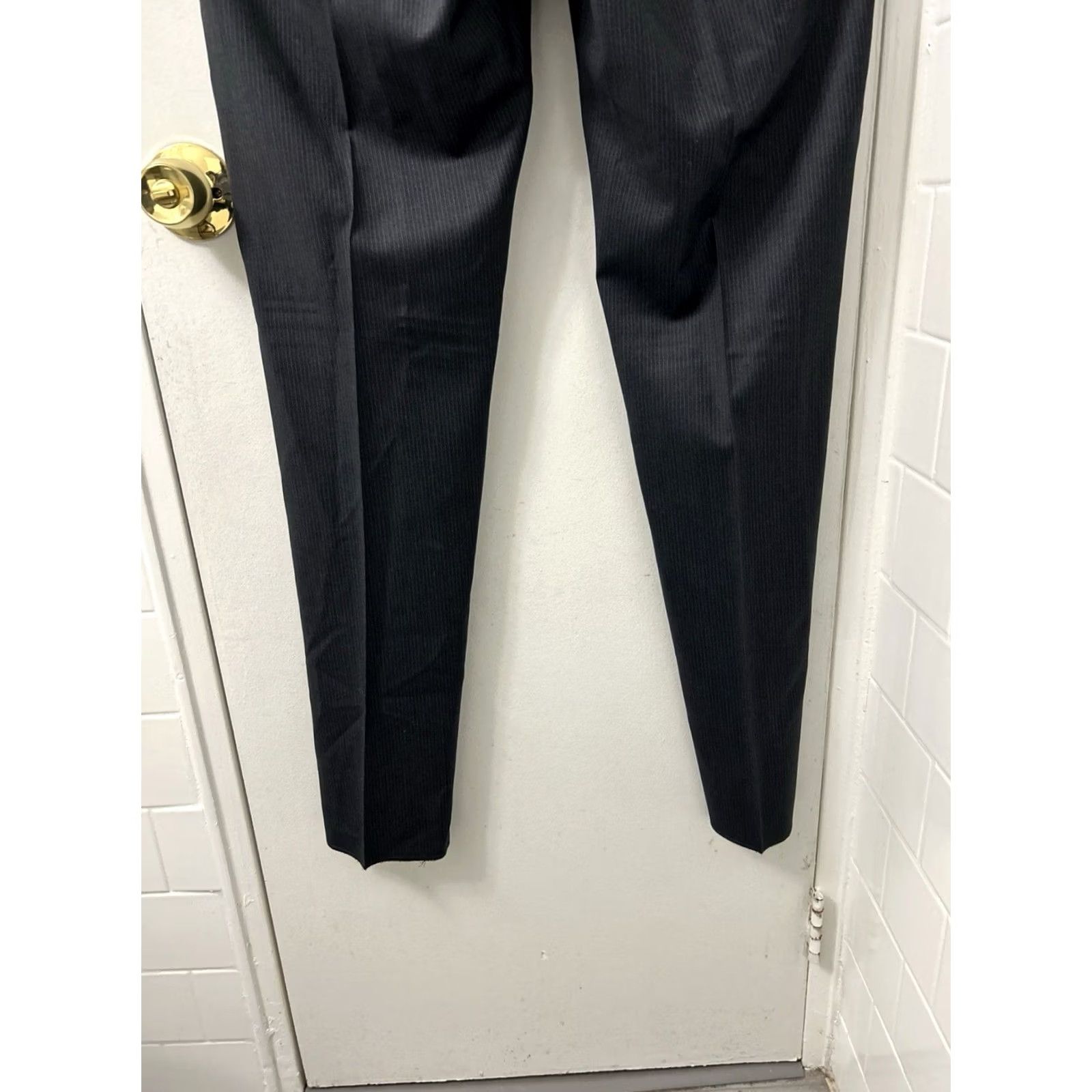Calvin Klein Calvin Klein Dress Pants Mens 34x35 Gray Pinstripe Wool Flat Front Tapered NWT Mens Clothing Pants Size US 34 / EU 50 - 3 Thumbnail