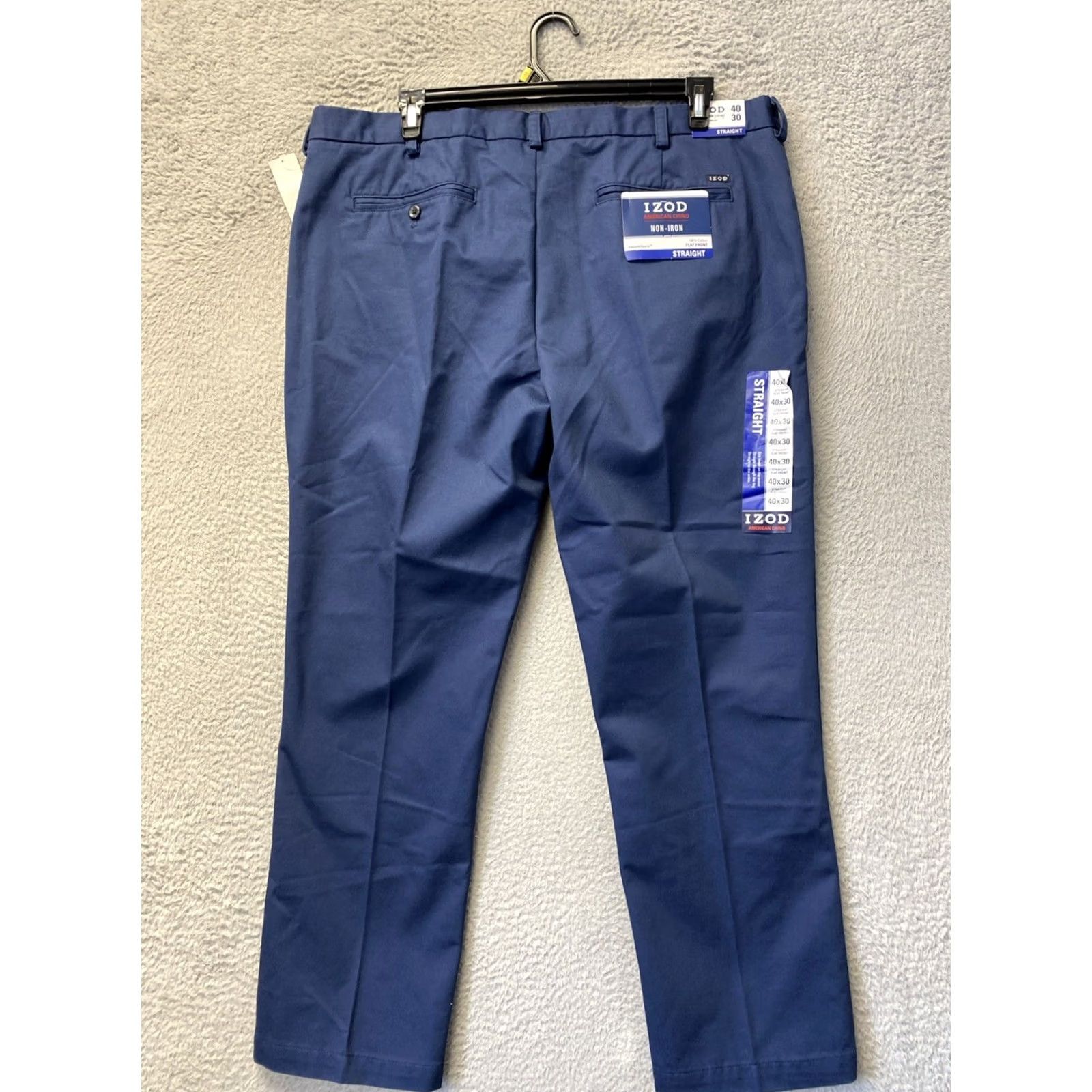 Izod VINTAGE Izod American Chino Pants Men's 40x30 Navy Chino Flat Front Straight Leg Regular Fit 40in Inseam Navy/Blue Mens Size US 40 / EU 56 - 7 Thumbnail
