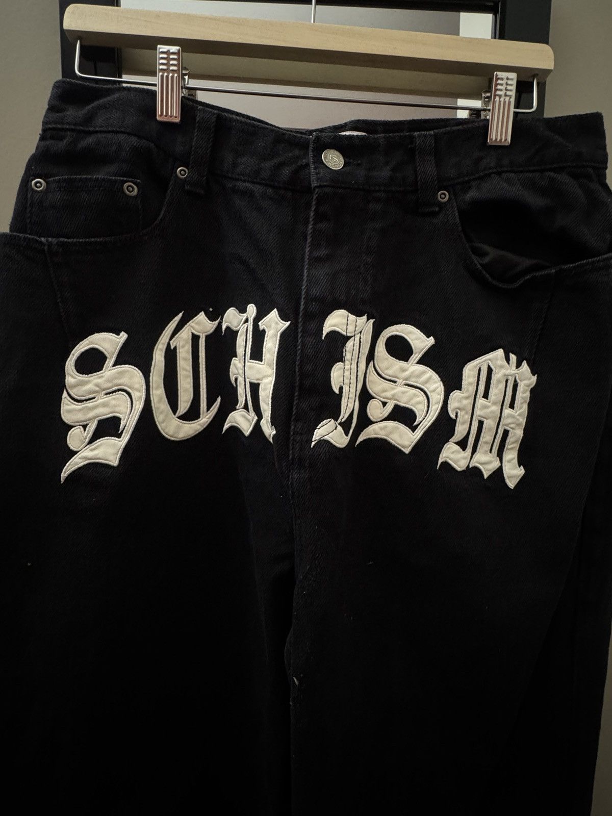 Japanese Brand Chrome Style Lettering Black Wide Leg Jeans Size US 32 / EU 48 - 2 Thumbnail